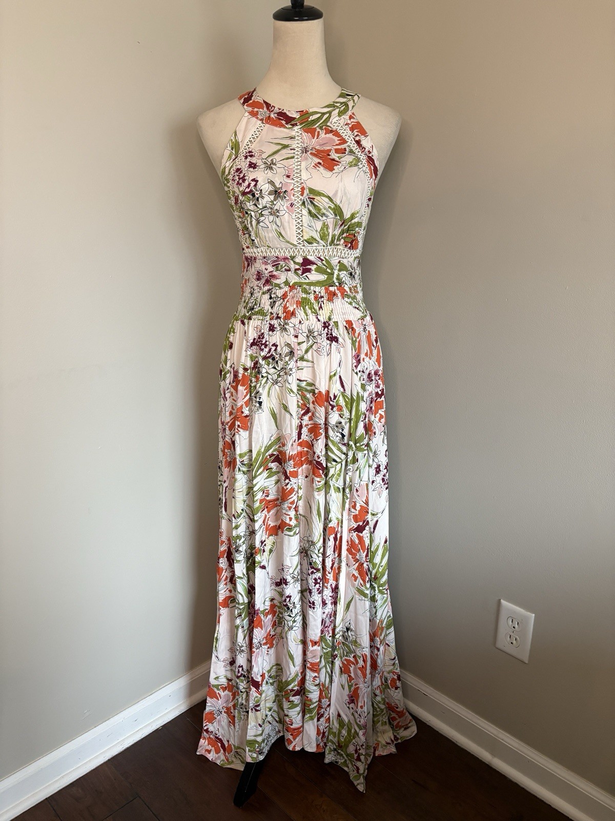 Abel The Label Vienna Floral Maxi Dress Halter Sleeveless Multicolor Size Small