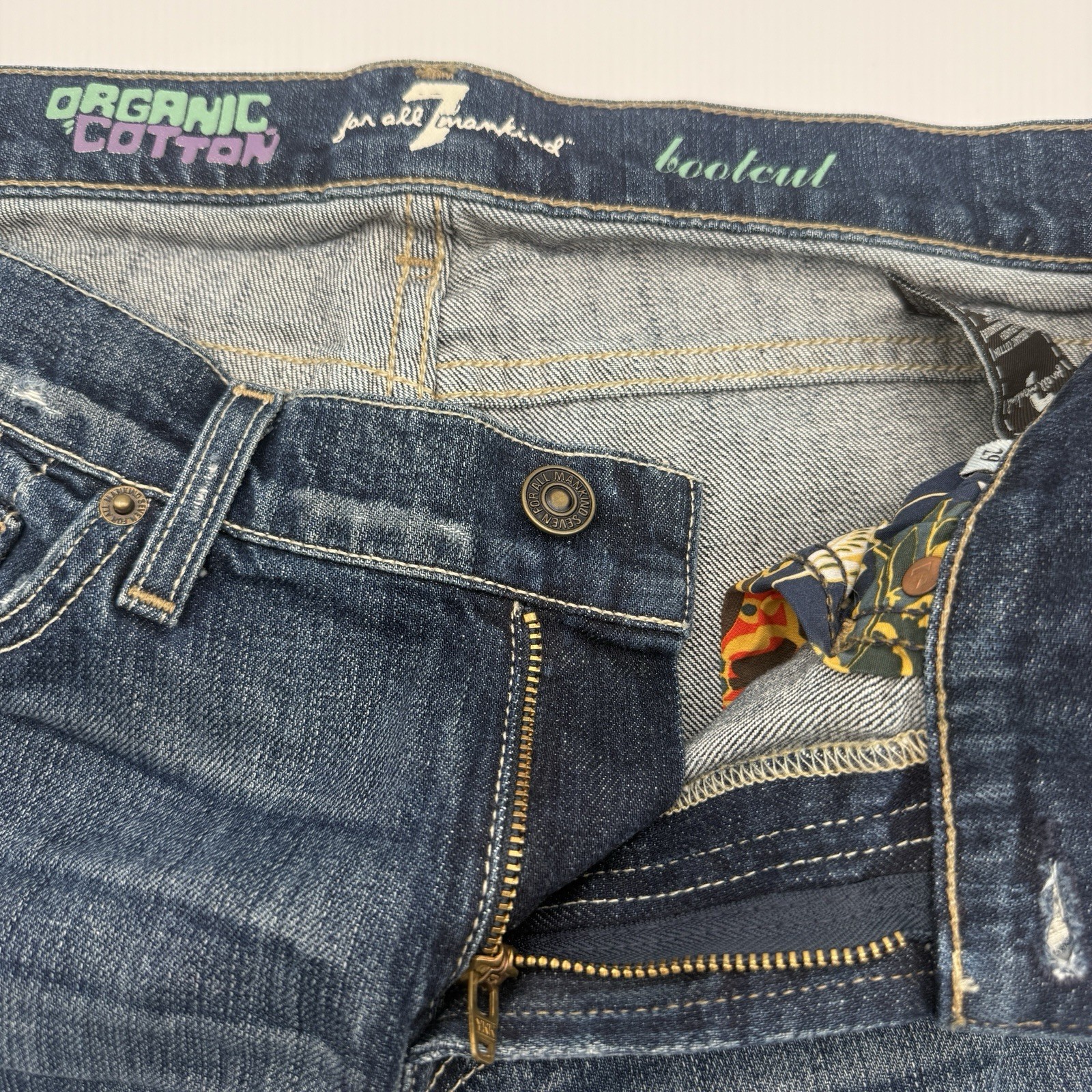 7 For All Mankind Bootcut Distressed Organic Cotton Jeans – Size 29 Low Rise