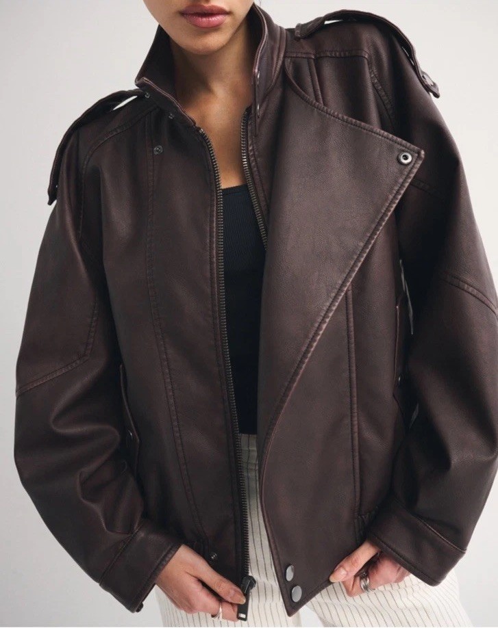 Relaxed Mock neck Vegan Leather Bomber Jacket