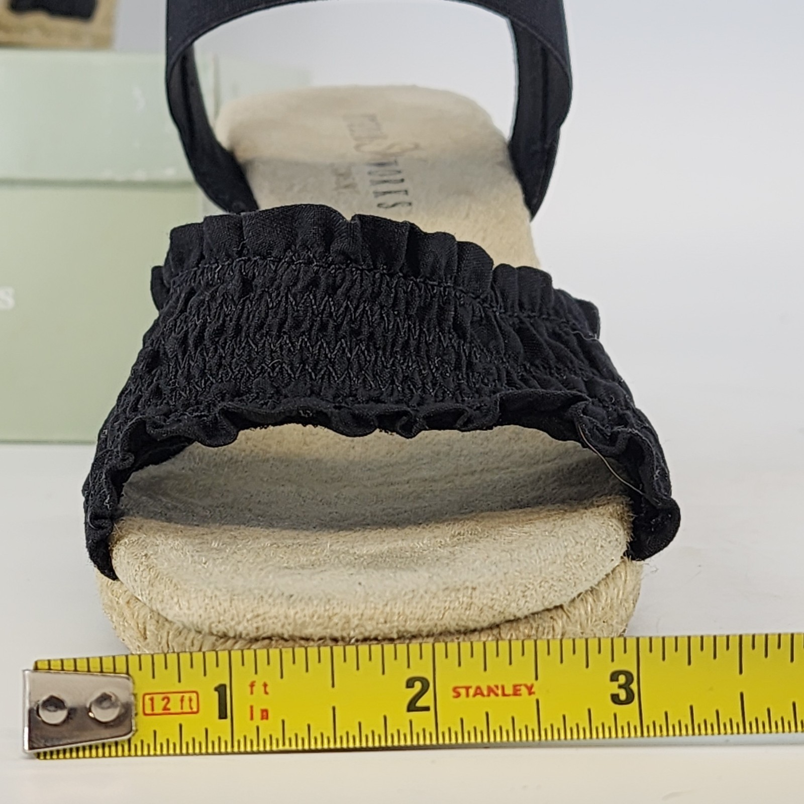 Studio Works St Martin Black Sandals 3.5″ Straw Heel Women 9M Tan Insole w Box