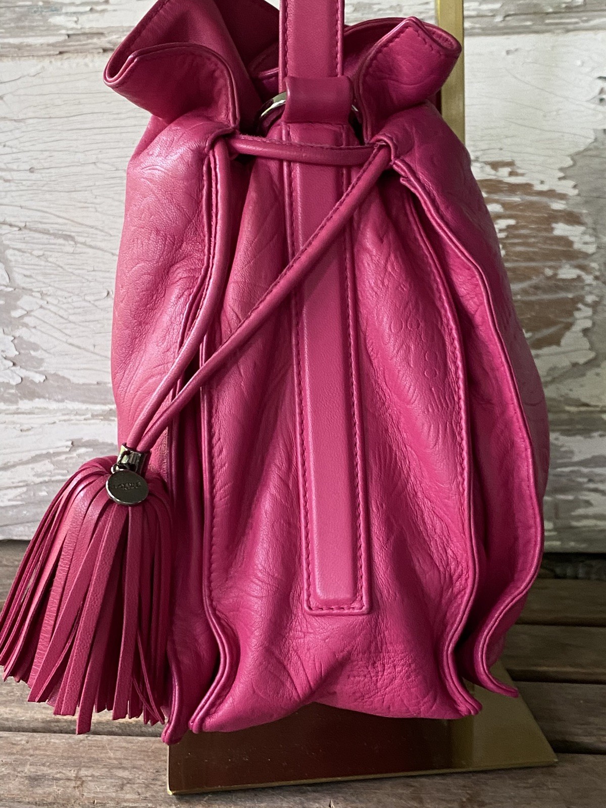Loewe Flamenco Tassel Crossbody & Shoulder Bag Hot Pink Embossed Floral Lambskin