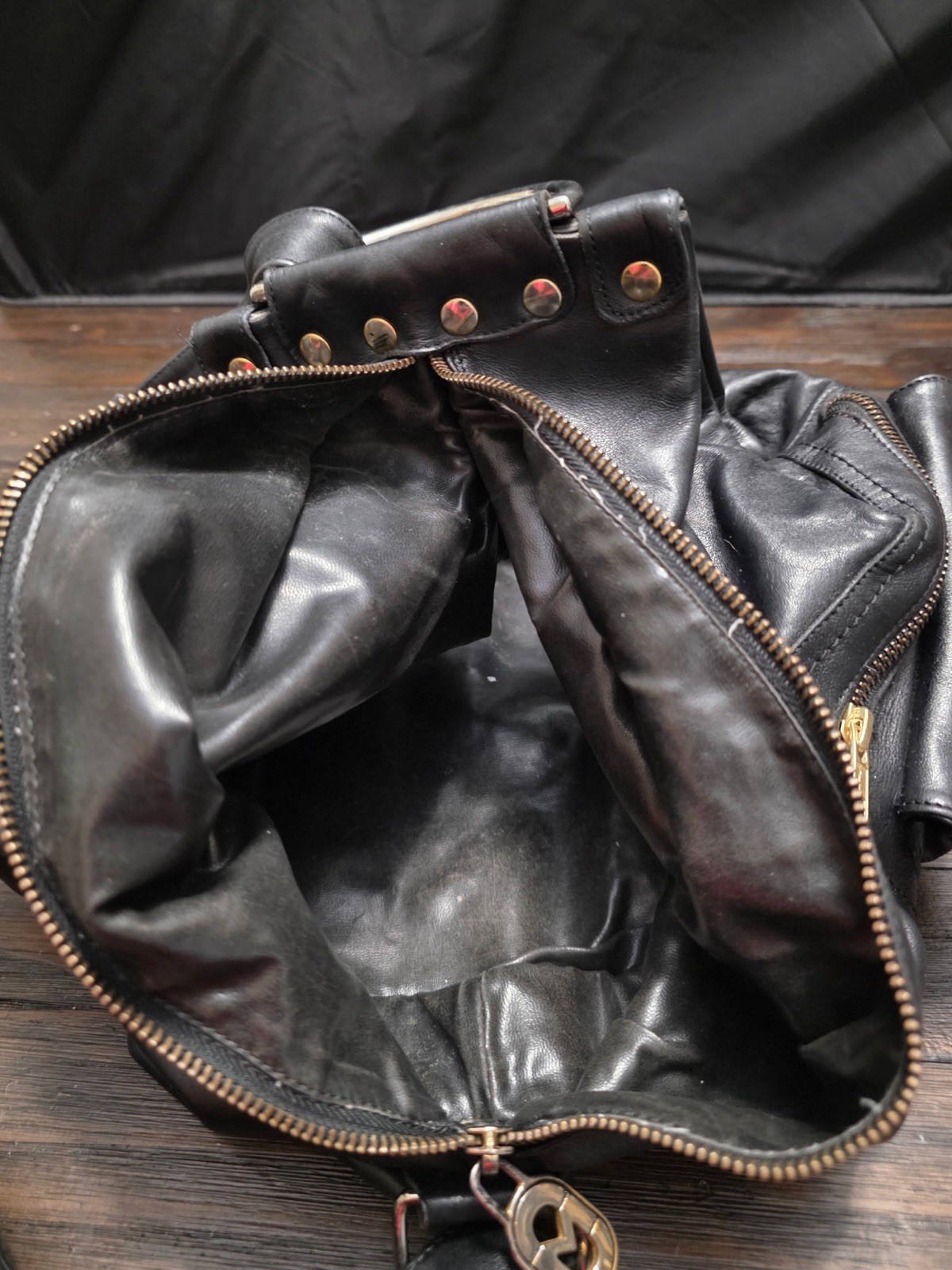 Marino Orlandi Italian Black Leather Metal Accents Sling Crossbody Bag