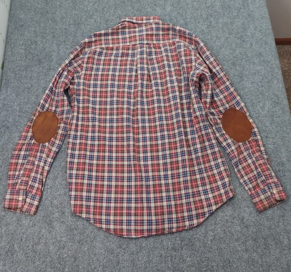 Vtg Ralph Lauren Flannel Shirt Mens Large Red Plaid Elbow Patches Button Down
