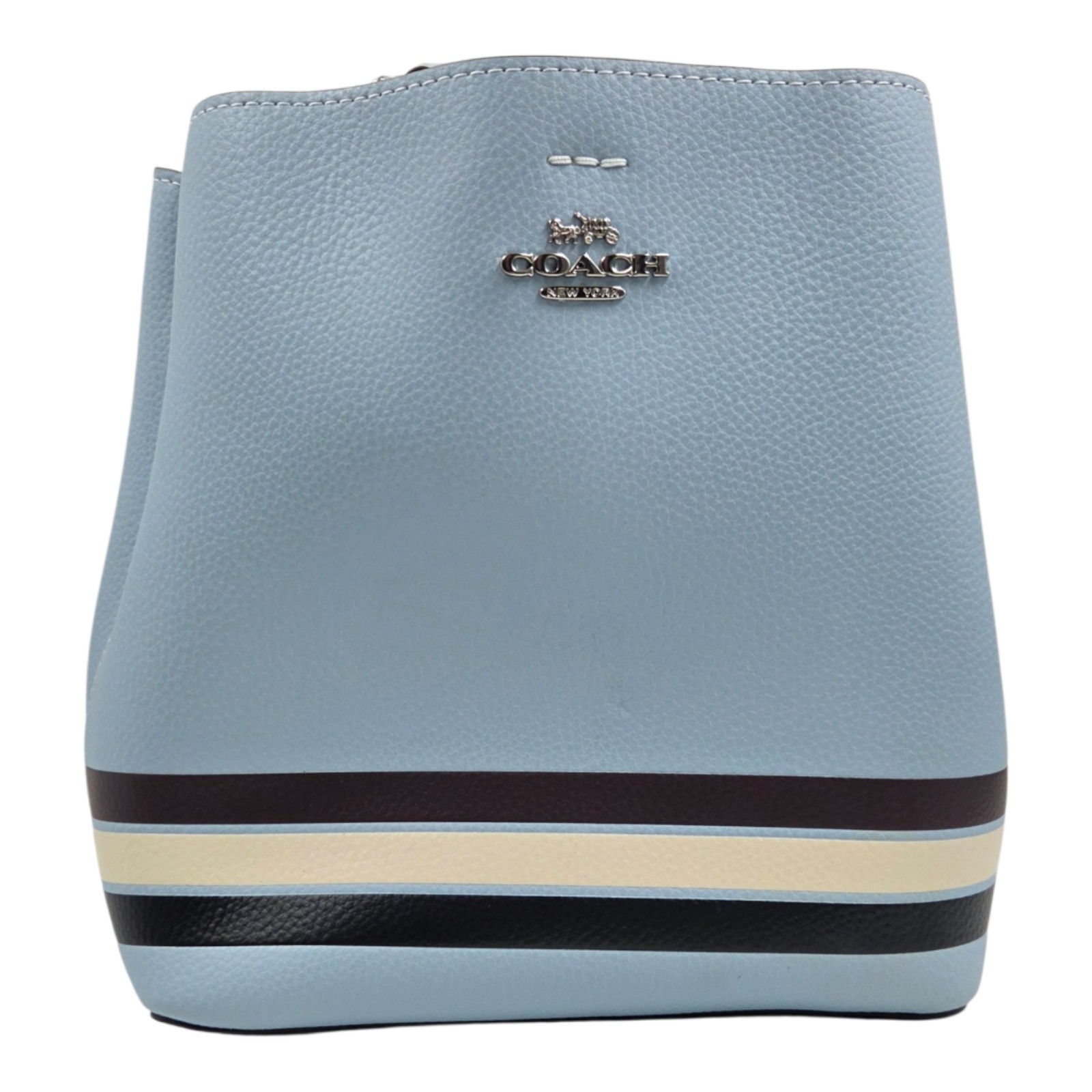 Coach Town Bucket Bag Colorblock Stripe Leather, Blue C4080 8.5 x 8.75 x 4 Inch