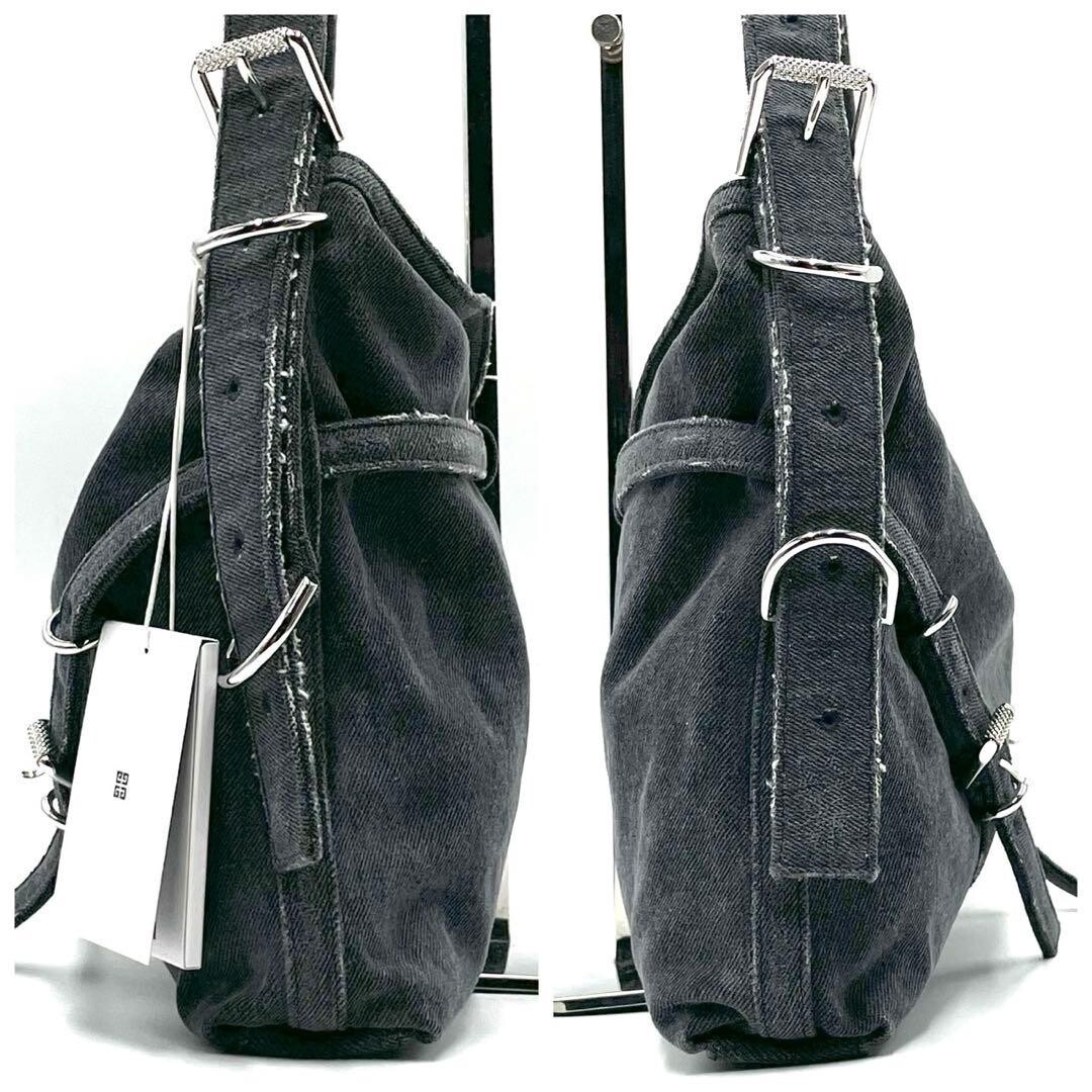 Givenchy Voyou Medium Denim Shoulder Bag Gray Cotton Silver Hardware Dust Bag