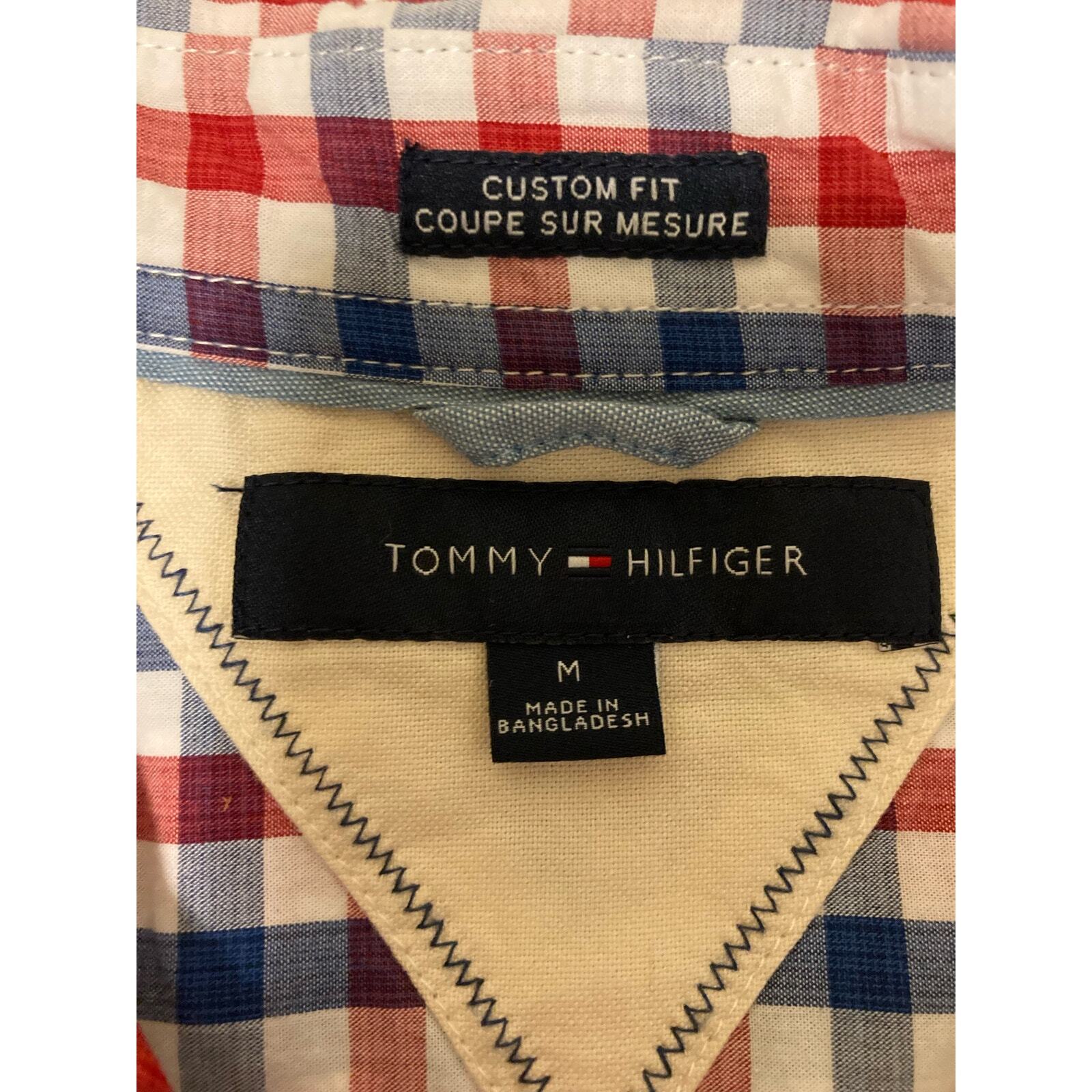 Tommy Hilfiger Navy Blue Red & White Plaid Button Down Shirt Men Size M
