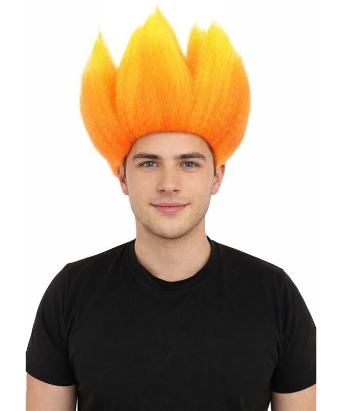 Men Red & Orange Flame Wig, Upright Spiky Gradient Texture, Synthetic Fiber