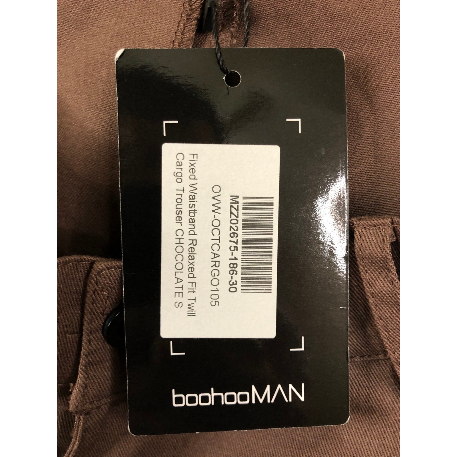 BoohooMAN Cargo Pants Men S (32×32) Chocolate NWT Fixed Waistband Relaxed Twill