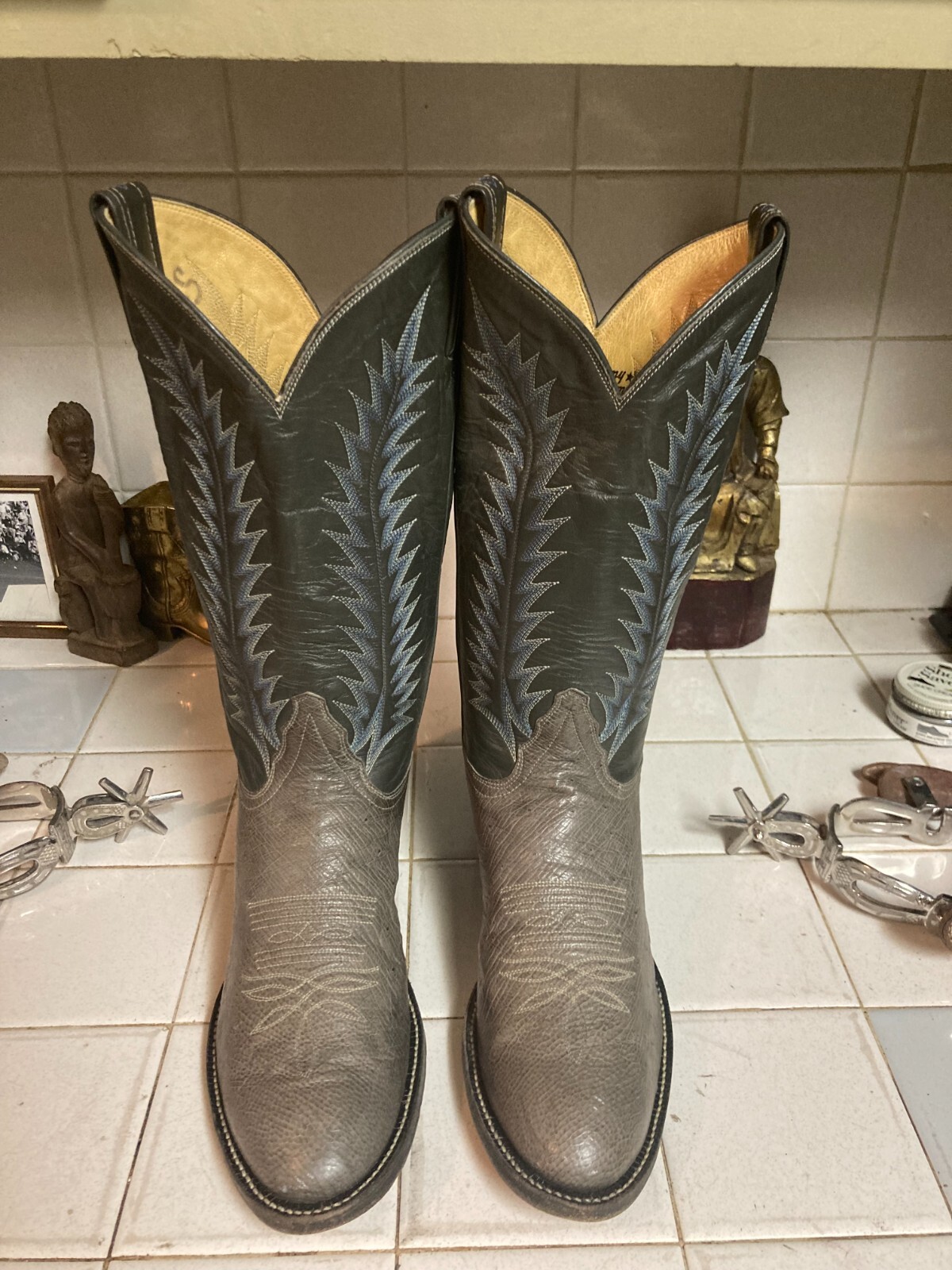 Tony Lama SILVER OSTRICH USA 8577 Western Cowboy Dancehall Rodeo Ranch Boot 8.5B