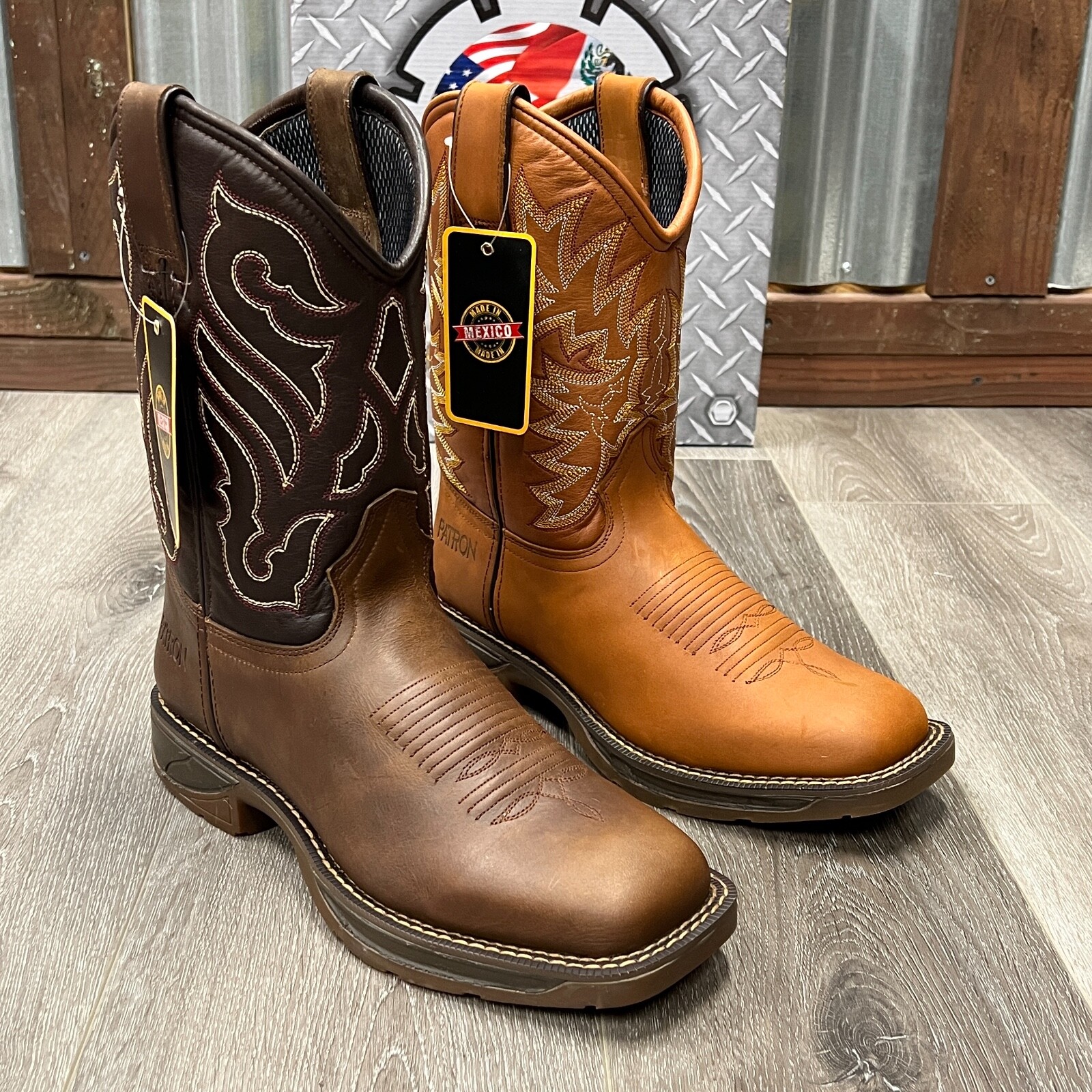 MEN’S WORK BOOTS FULL GRAIN LEATHER SQUARE SOFT TOE OIL RESISTANT COMFORTABLE