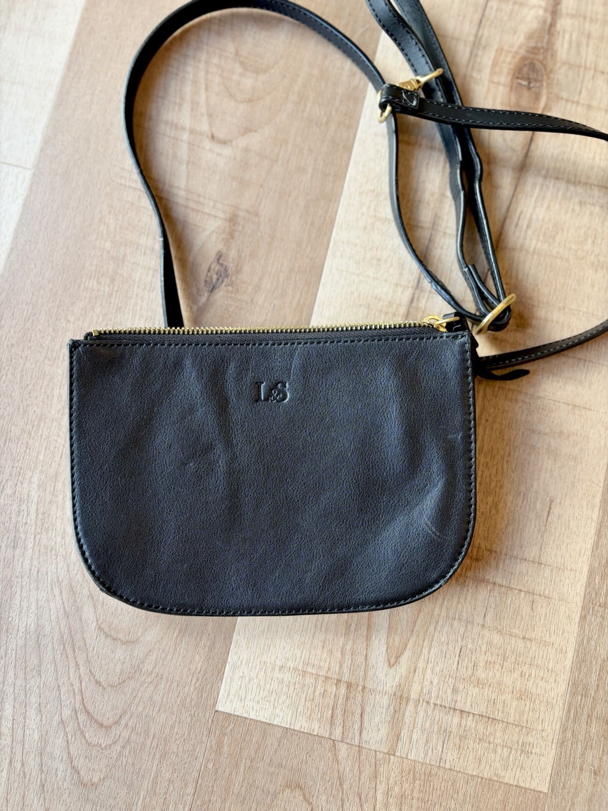 Lo & Sons The Waverley 2 Black Saffiano Leather Crossbody Belt Bag Gold Hardware