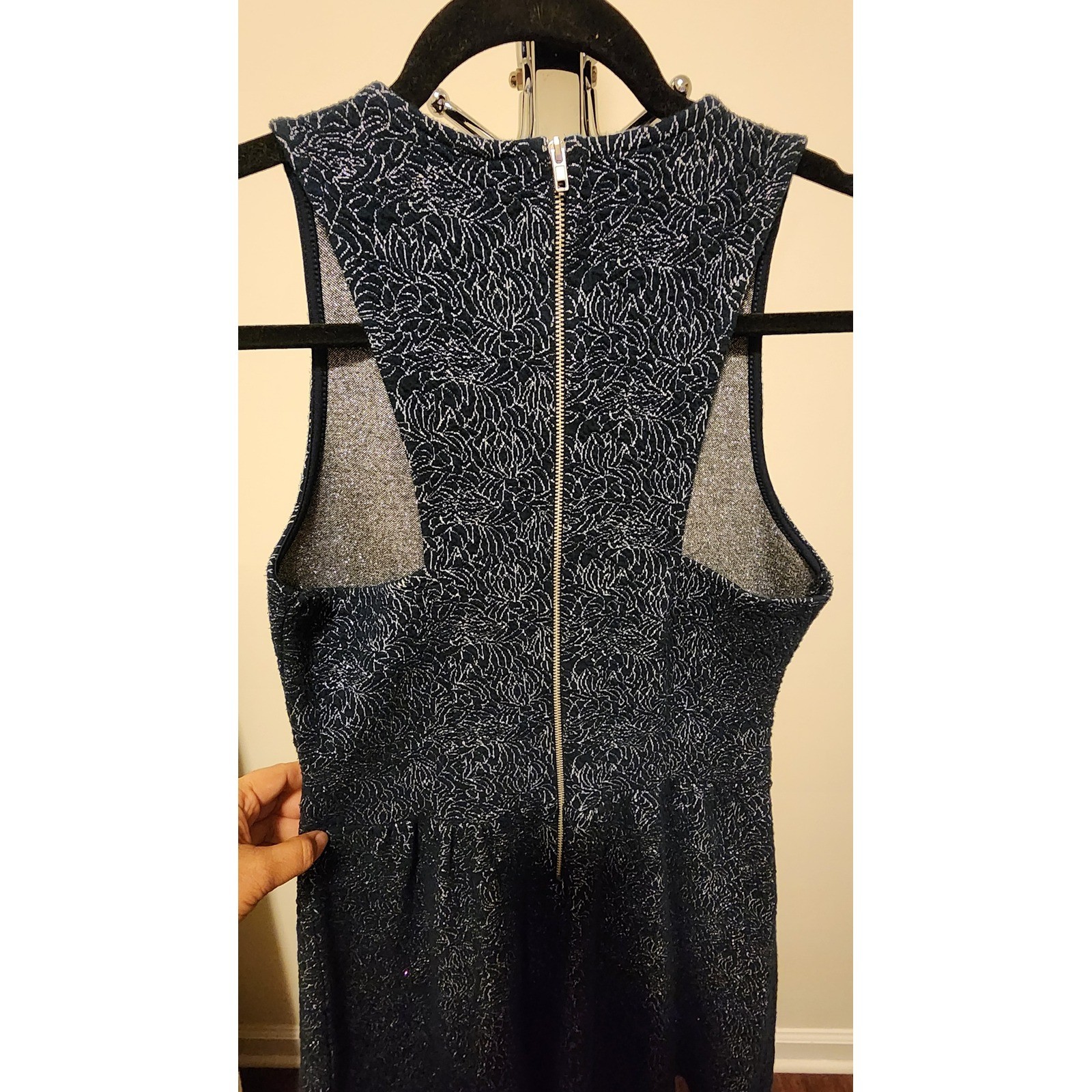 Xhilaration Navy Silver Metallic Jacquard Cutout Fit & Flare Mini Dress Medium