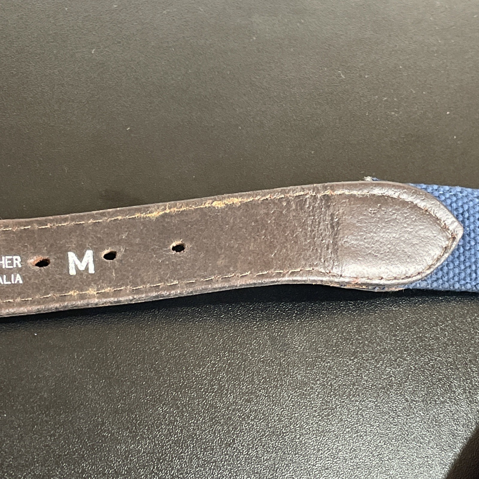 LOOP Mens Fabric Leather Belt Sz 34-36 Brown Navy Maritime Signal Flags R B Y C