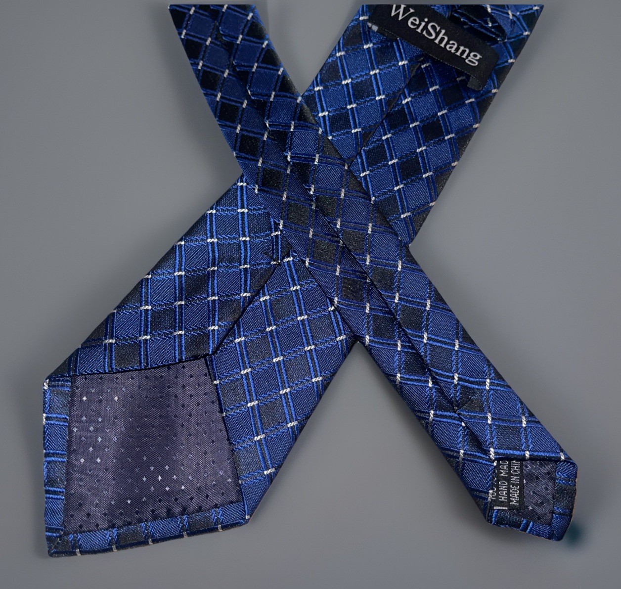 WeiShang Blue Plaid Necktie Handmade 100% Silk Classic Check Pattern Men’s Tie