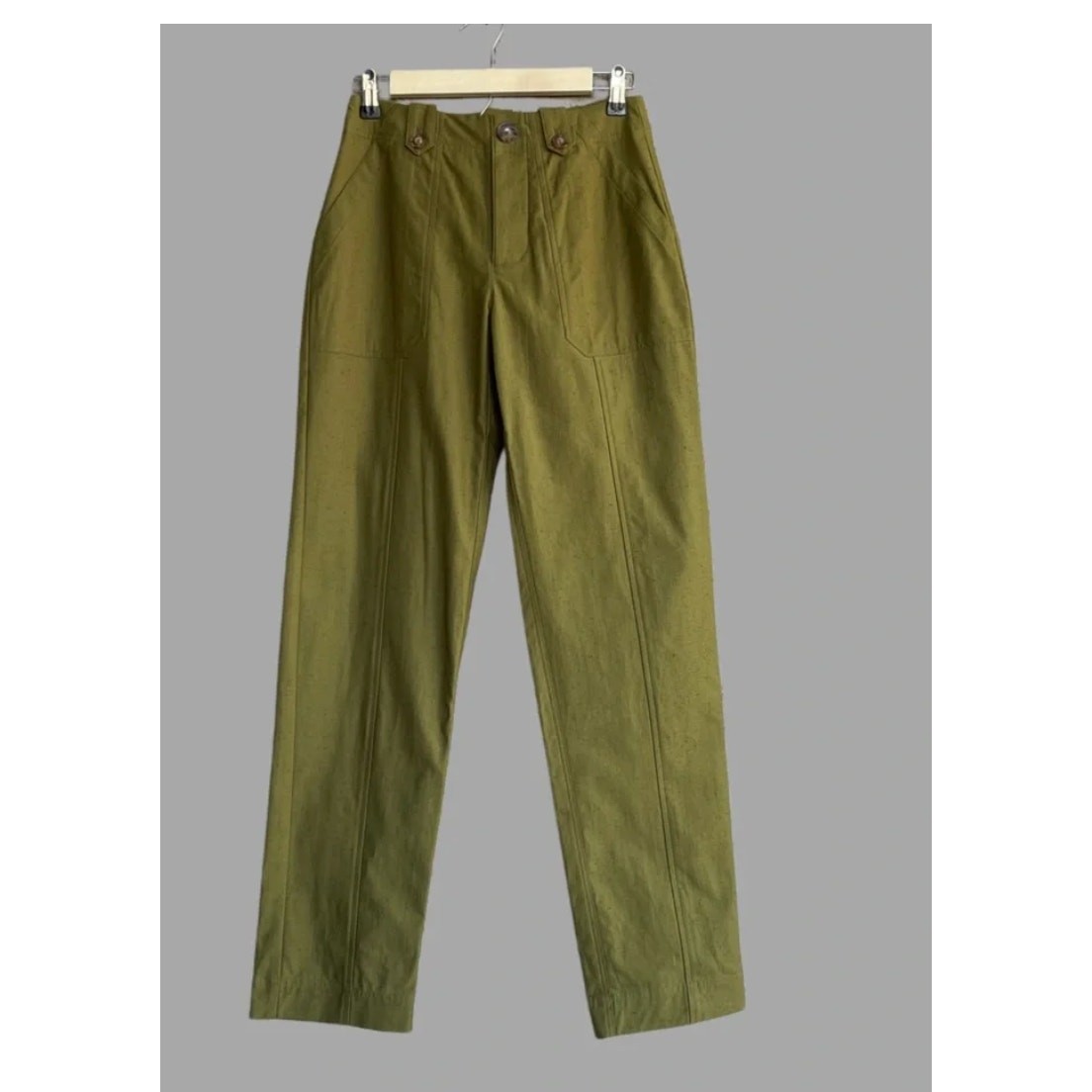 Sézane Romain Straight-Leg Textured Trousers in Khaki (Olive Green)