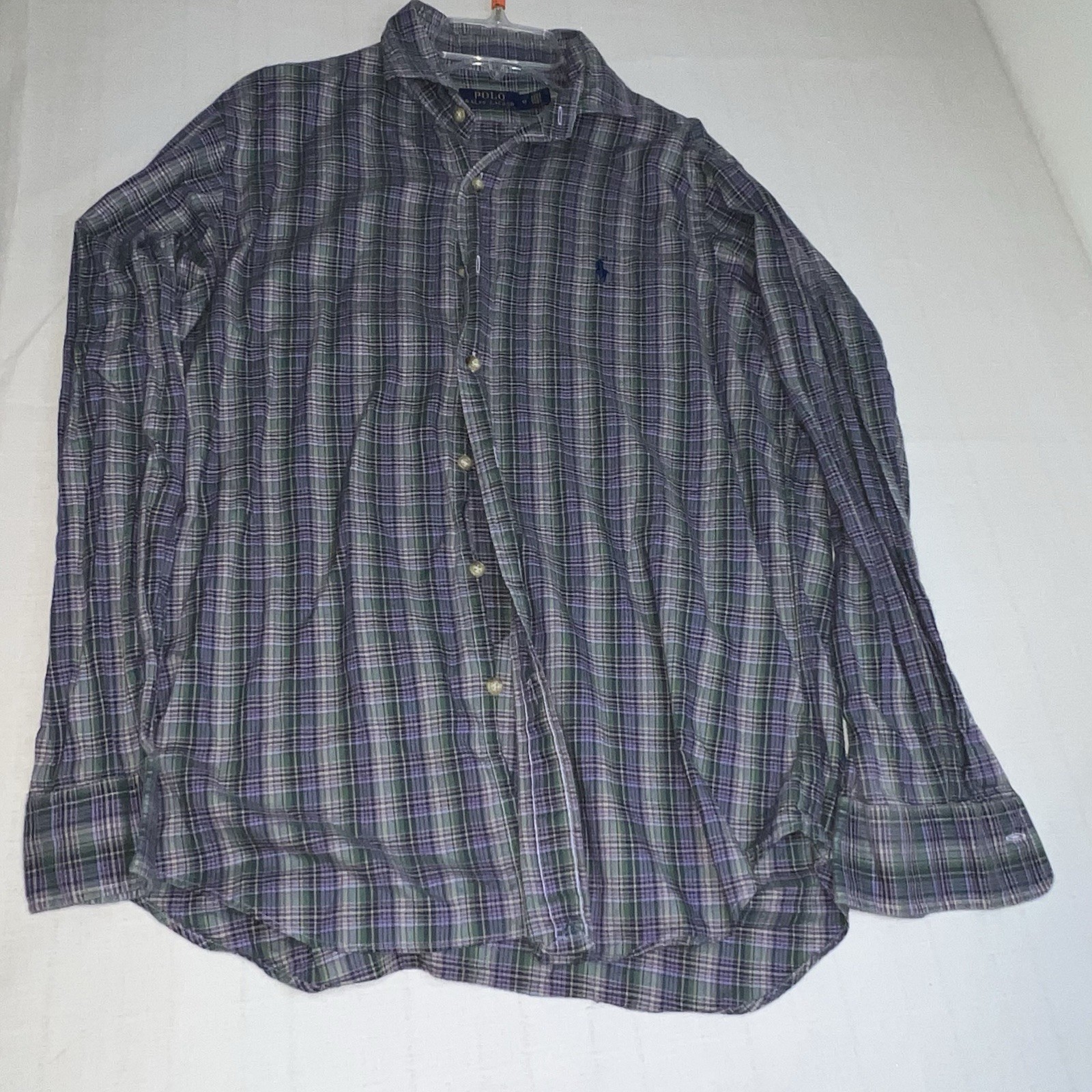 Polo Ralph Lauren Mens M Purple Green White Plaid L/S Button-Up Shirt Chest Pony