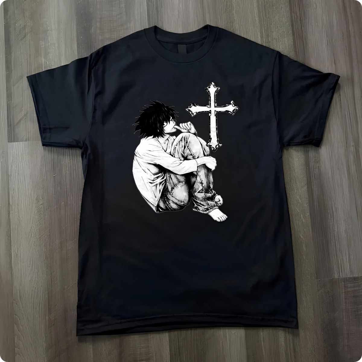 Anime Goth Cross T-Shirt – Dark Y2K Emo Streetwear Unisex Tee