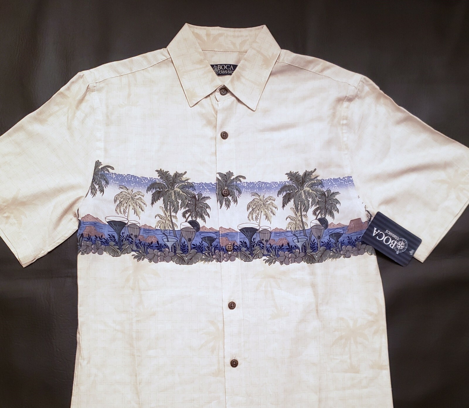 BOCA CLASSICS 100% Rayon Hawaiian Shirt Mens S 20×29 Palm Tree Island NWT *V