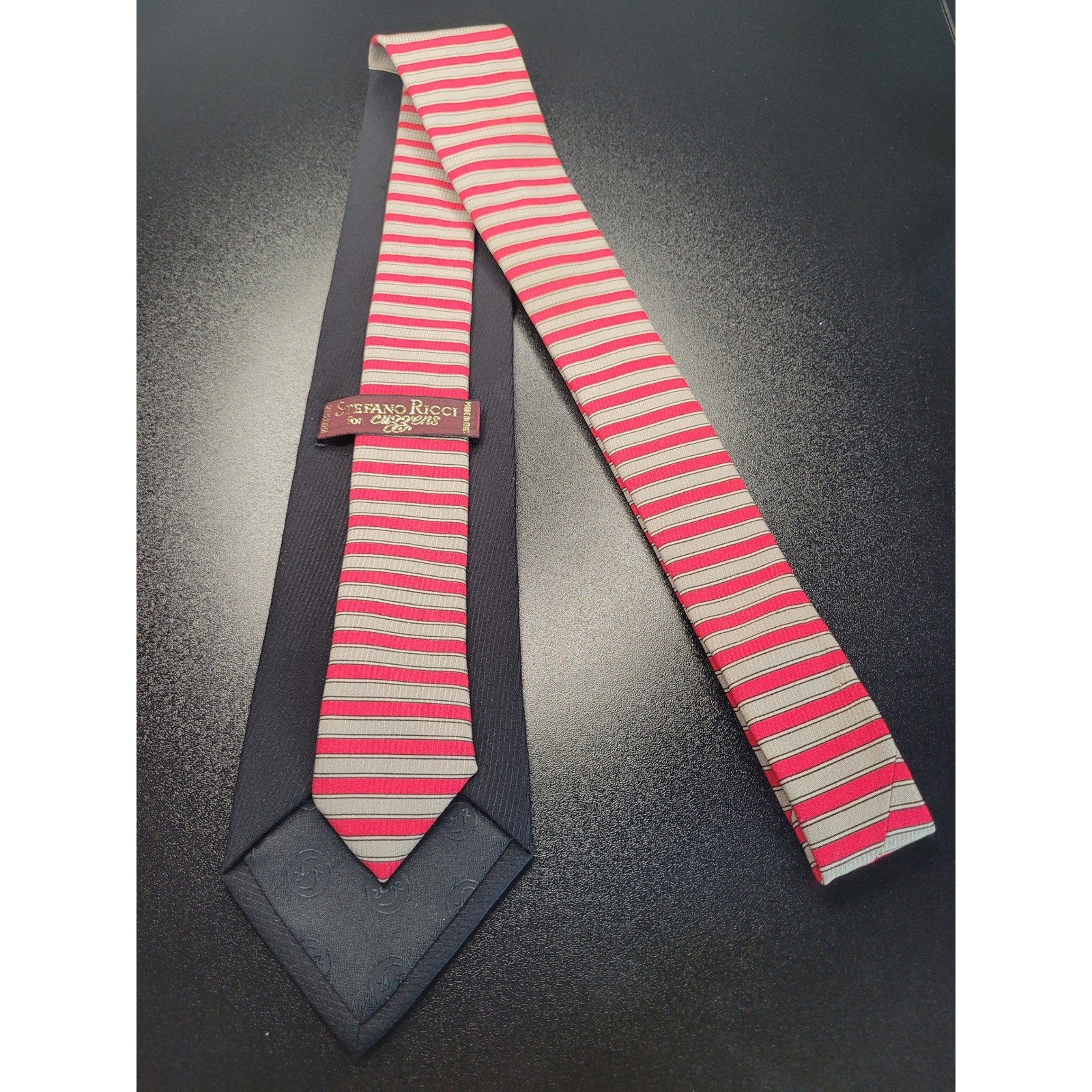 Stefano Ricci Men’s Necktie Navy Solid Ribbed Silk 3.75×58 Good
