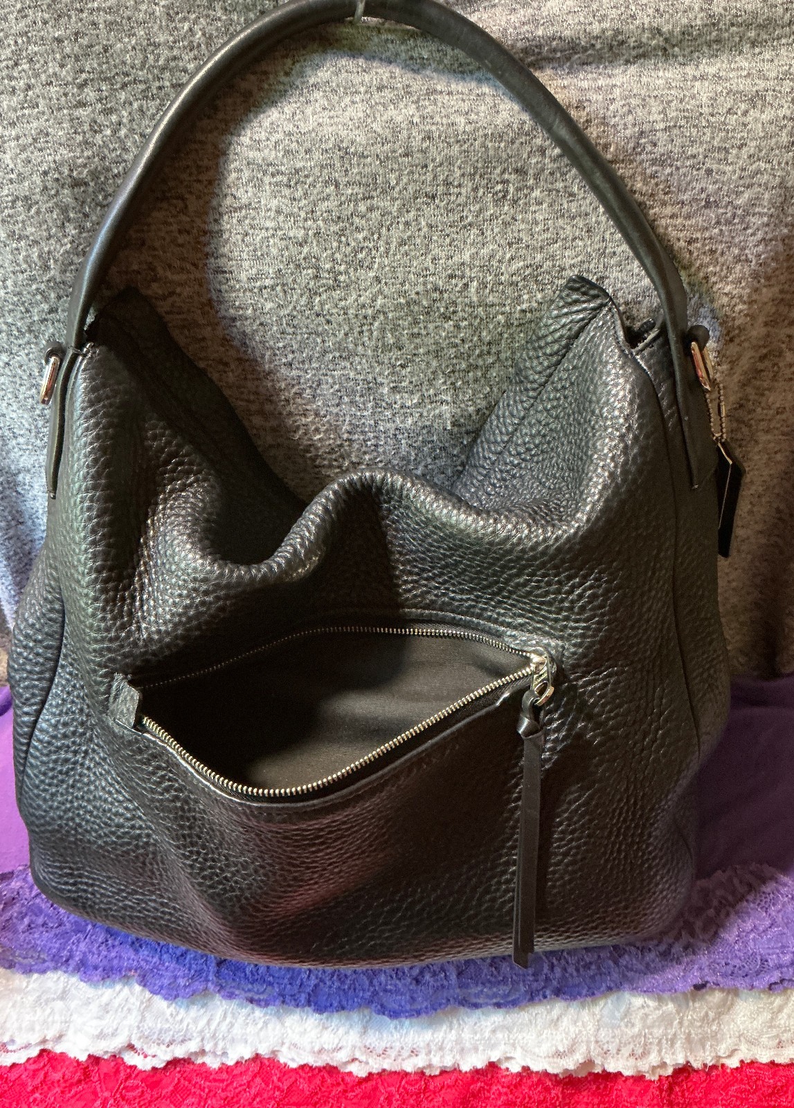 Coach Bleecker Sullivan Black Pebble Grain Leather Zip Hobo Tote Satchel