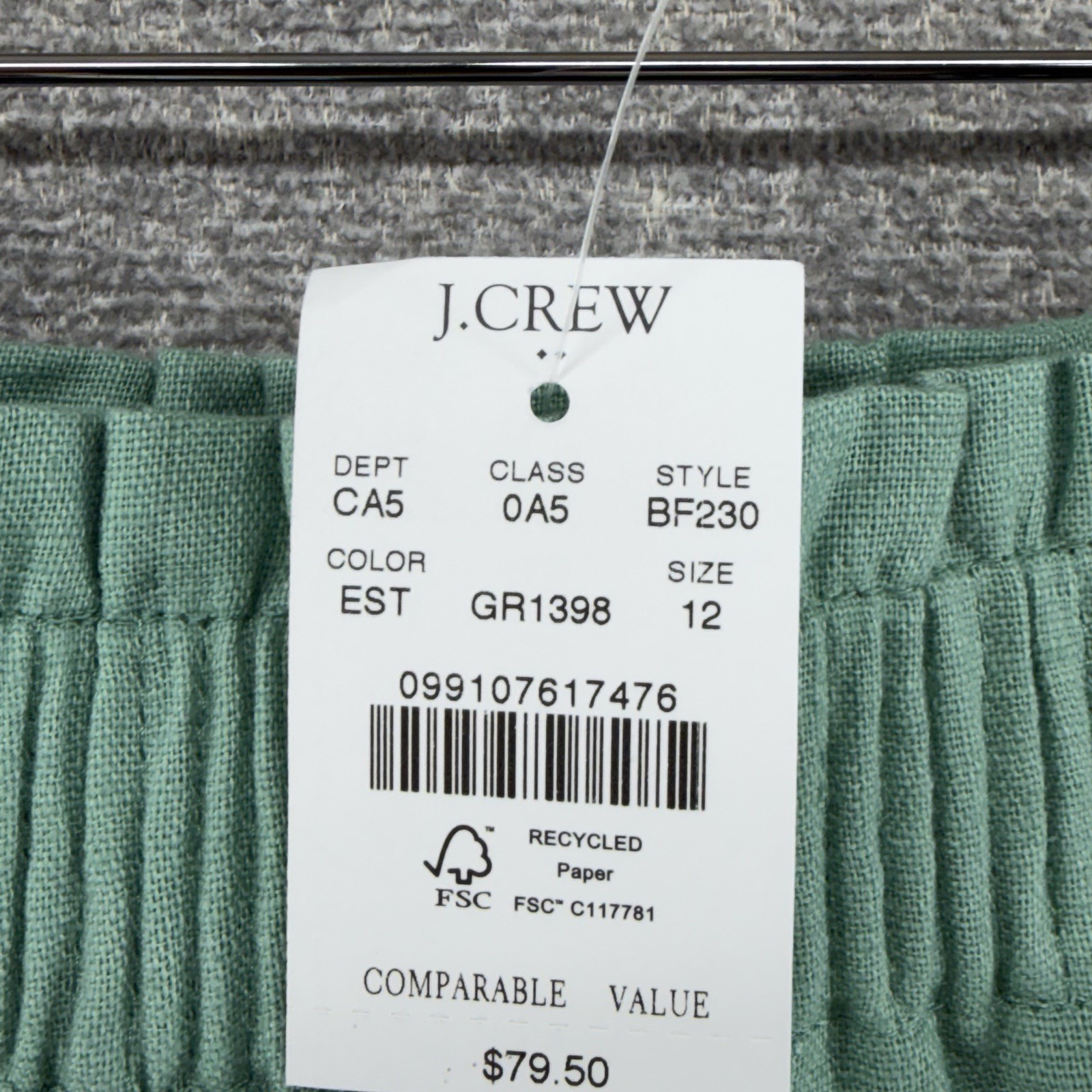 J Crew Linen Skirt Women Size 12 Green Lined Casual Elastic Waist NEW $79