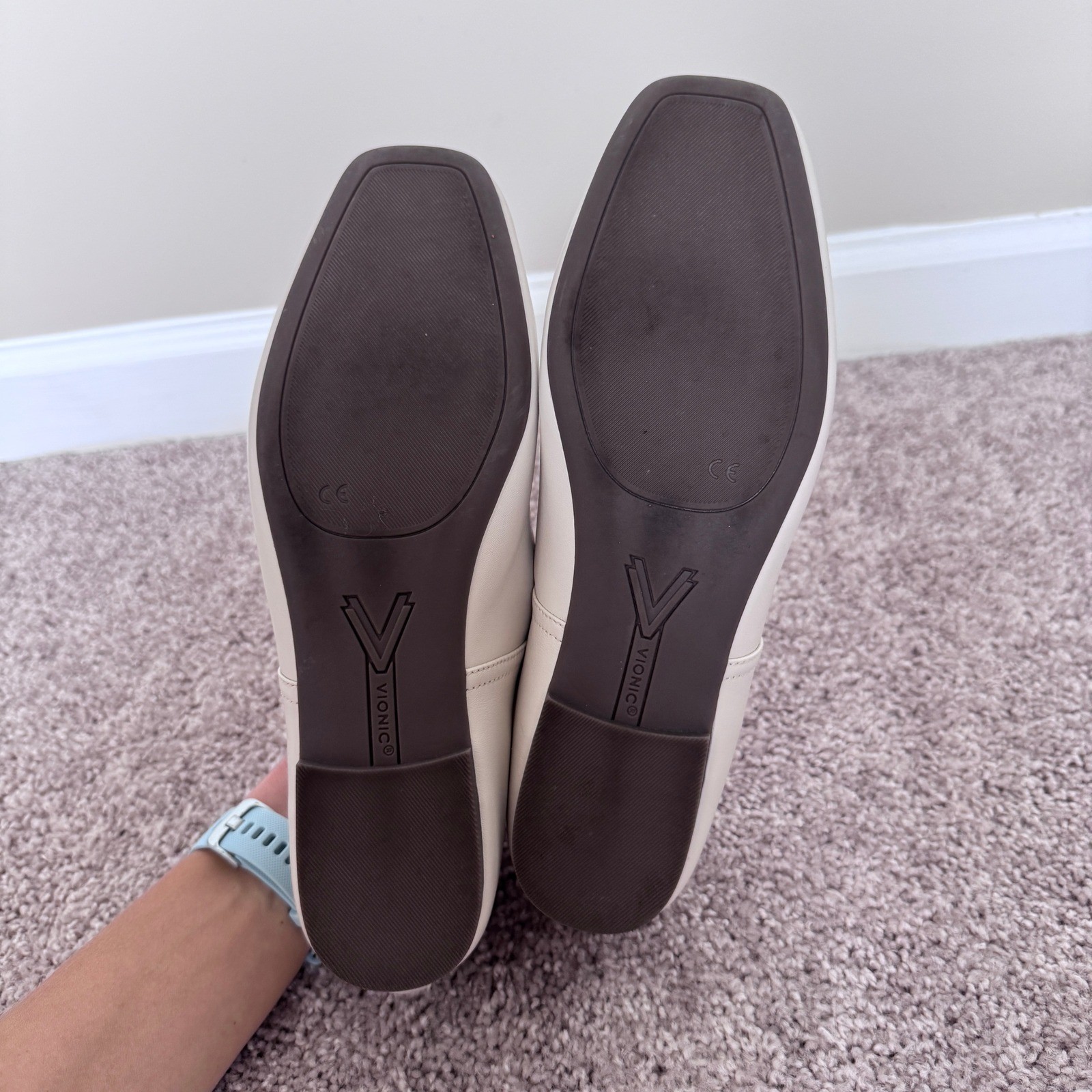 Vionic Orinda Square Toe Ballet Flats Cream Leather Orthotic Shoes Womens 10 N