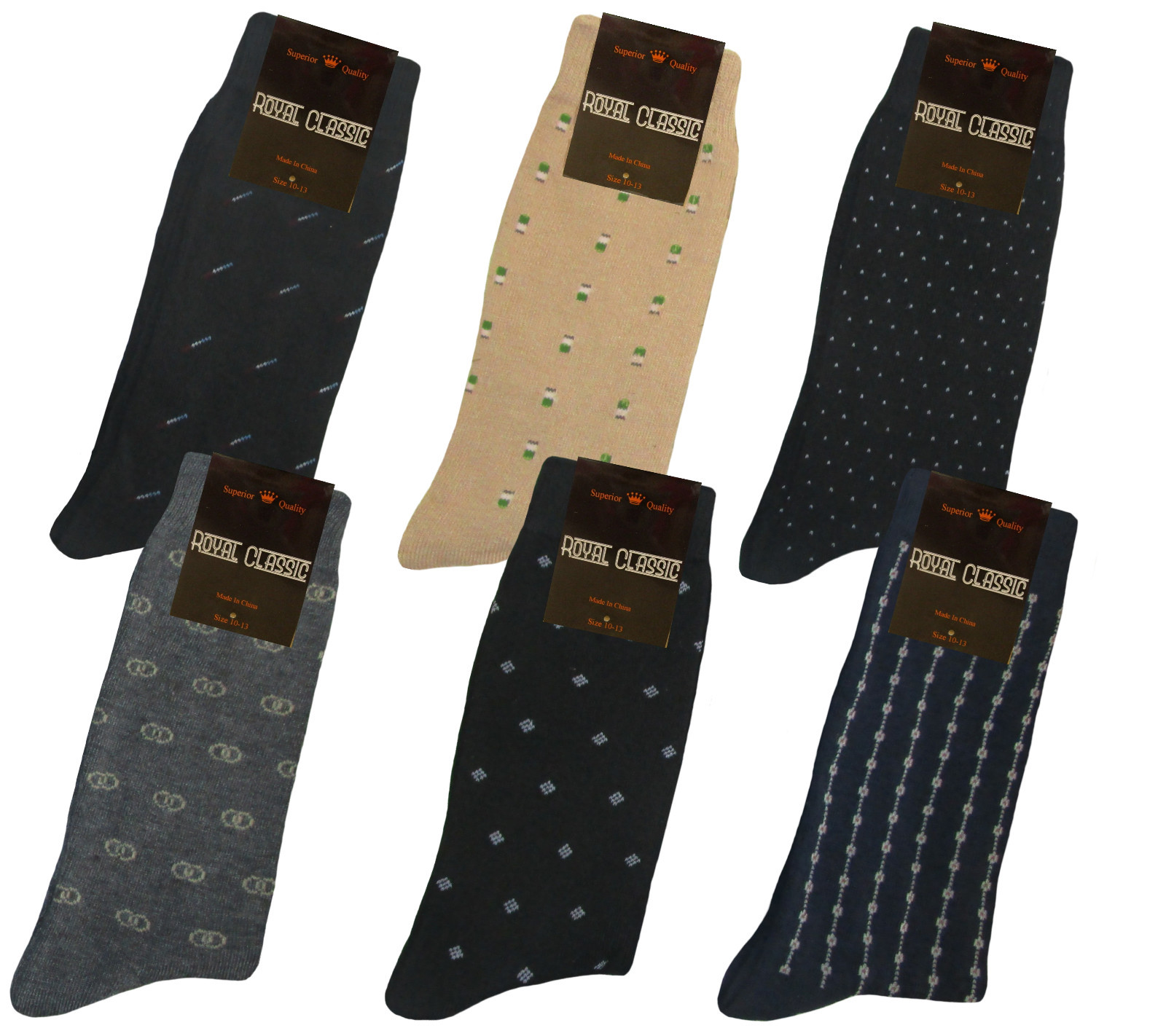 12 Pk Dress Socks 12 DIFFERENT DESIGNS Cotton Socks 10-13 TRUE TO SIZE