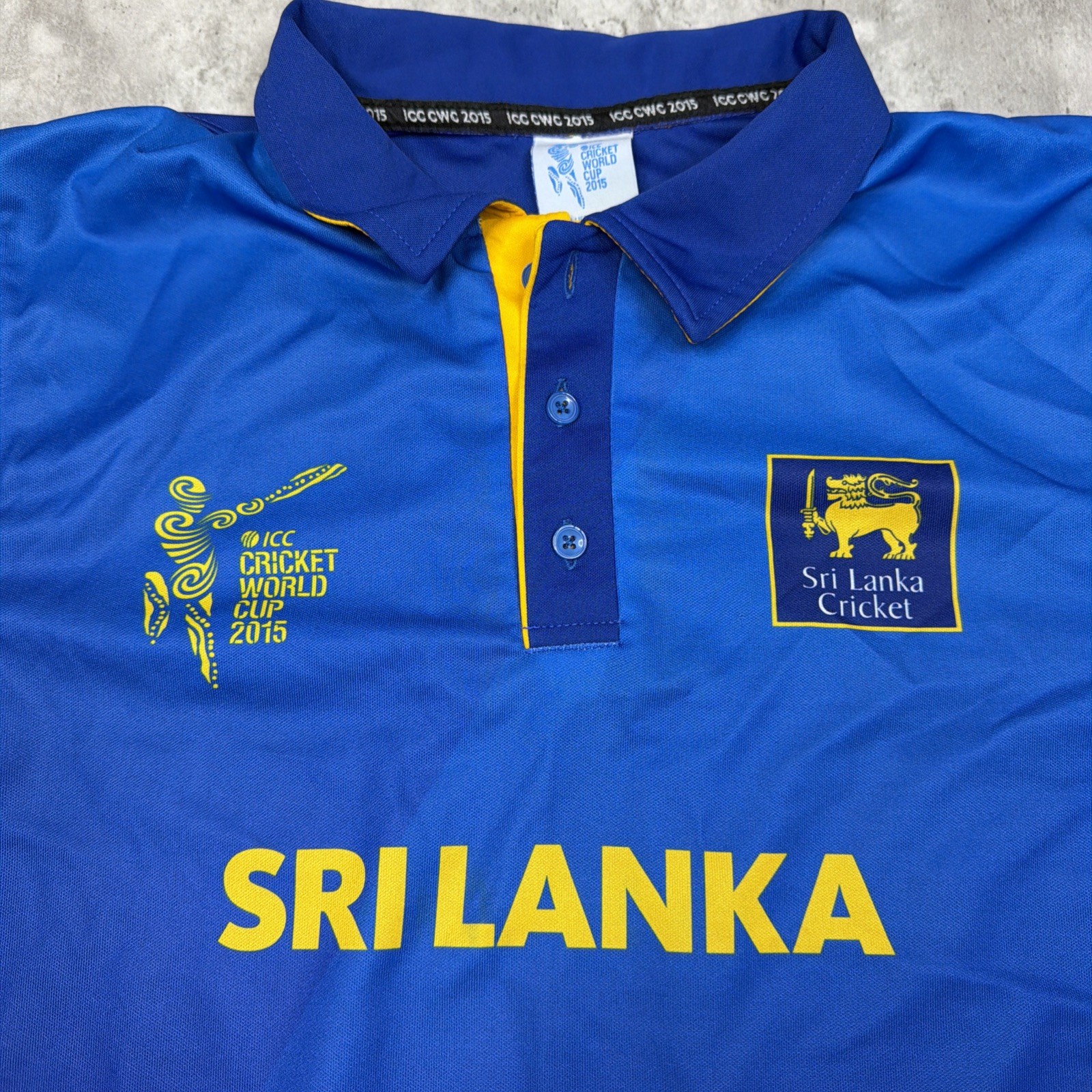 Mens Sri Lanka Cricket Team 2015 ICC World Cup Jersey Polo Shirt Blue Sz L