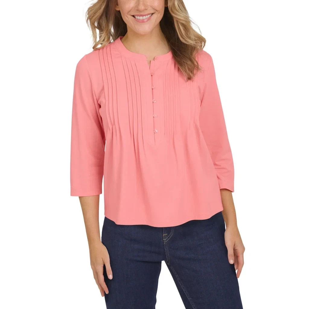 Lands’ End Women’s Pintuck 3/4 Sleeve Top
