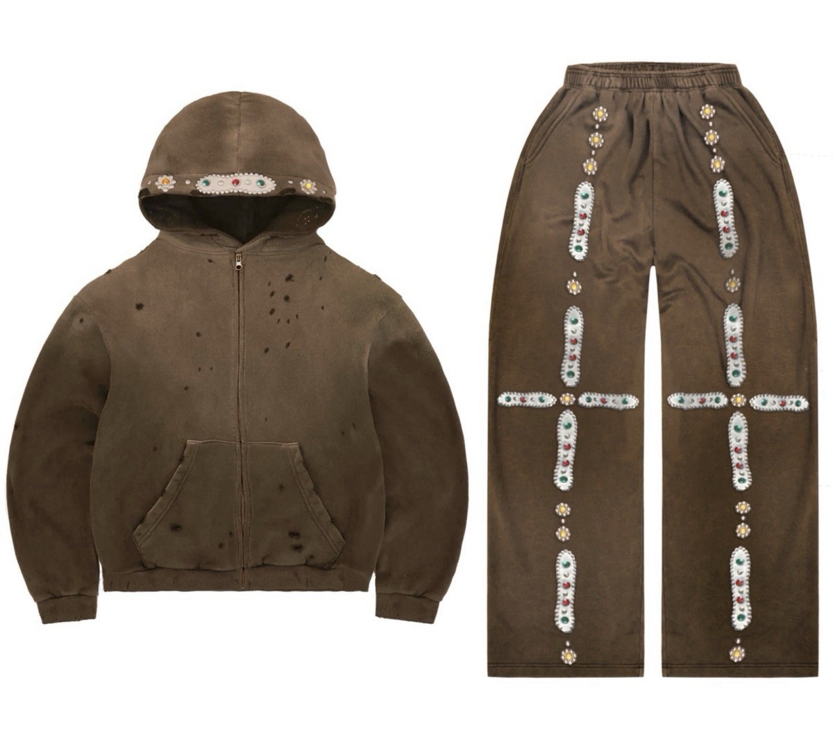 BRAVE STUDIOS Brown Sapphire Zip Hoodie Size Medium + Baggy Sweatpants Size S/M