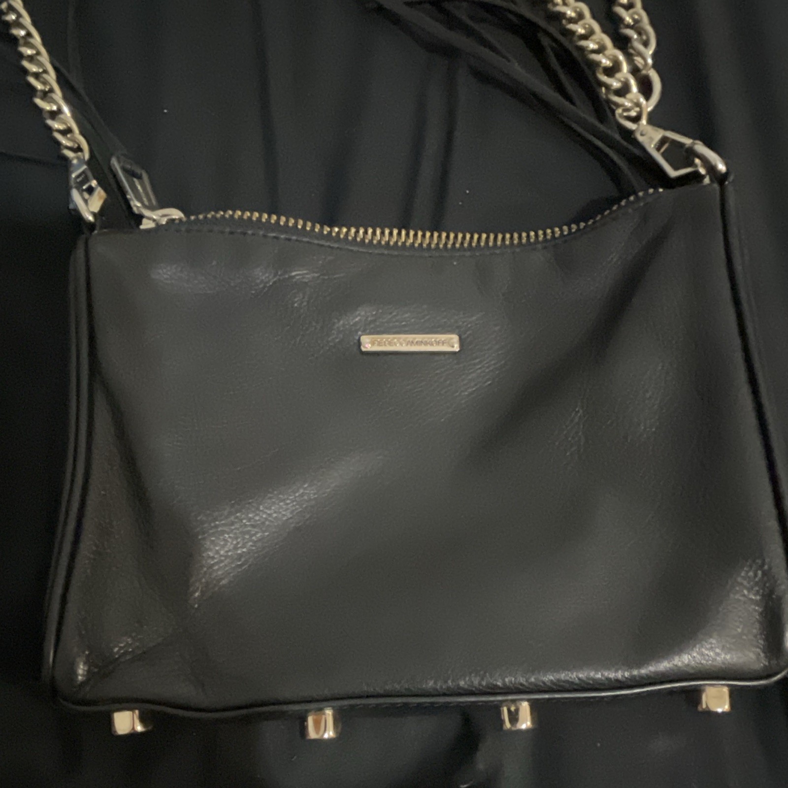 Rebecca Minkoff Black Triple Zip Crossbody Bag Chain Strap Gold Hardware