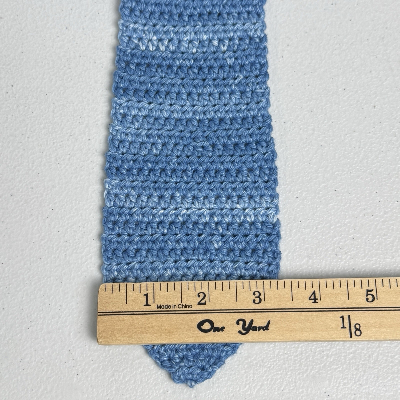Mens Crochet Knit Neck Tie Blue Black 58” Long 3.25” Wide 100% Cotton Hand Made