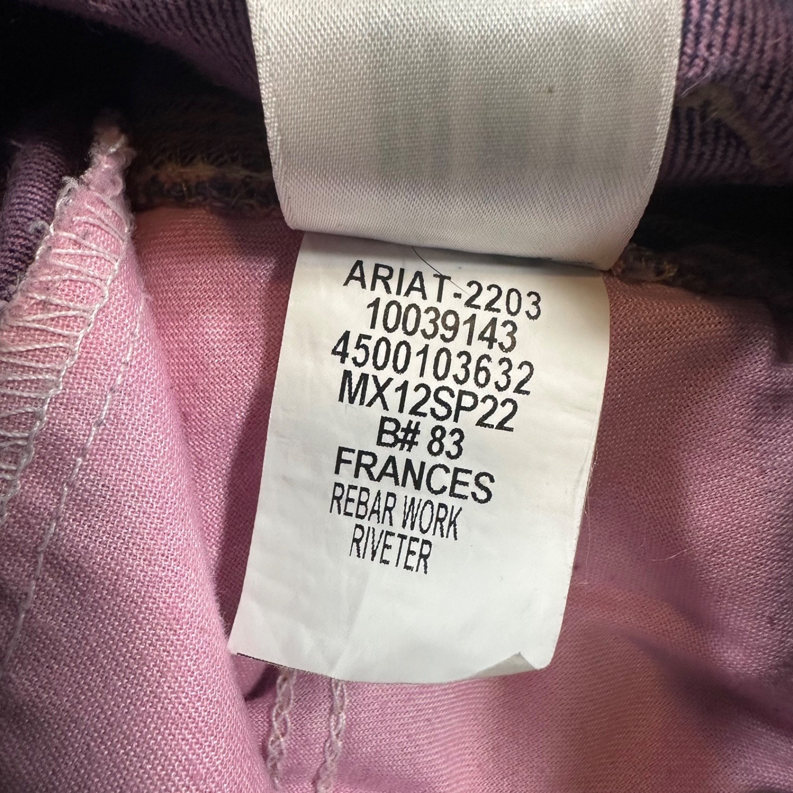 Ariat Jeans Women’s 31R Perfect Rise Rebar Slim Stretch Denim Purple Raw Hem