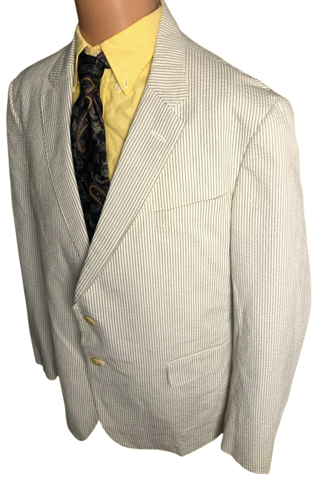 Haspel 2 Piece Seersucker Suit Tan Bisque White Men 46R 34×30 Old Money Southern