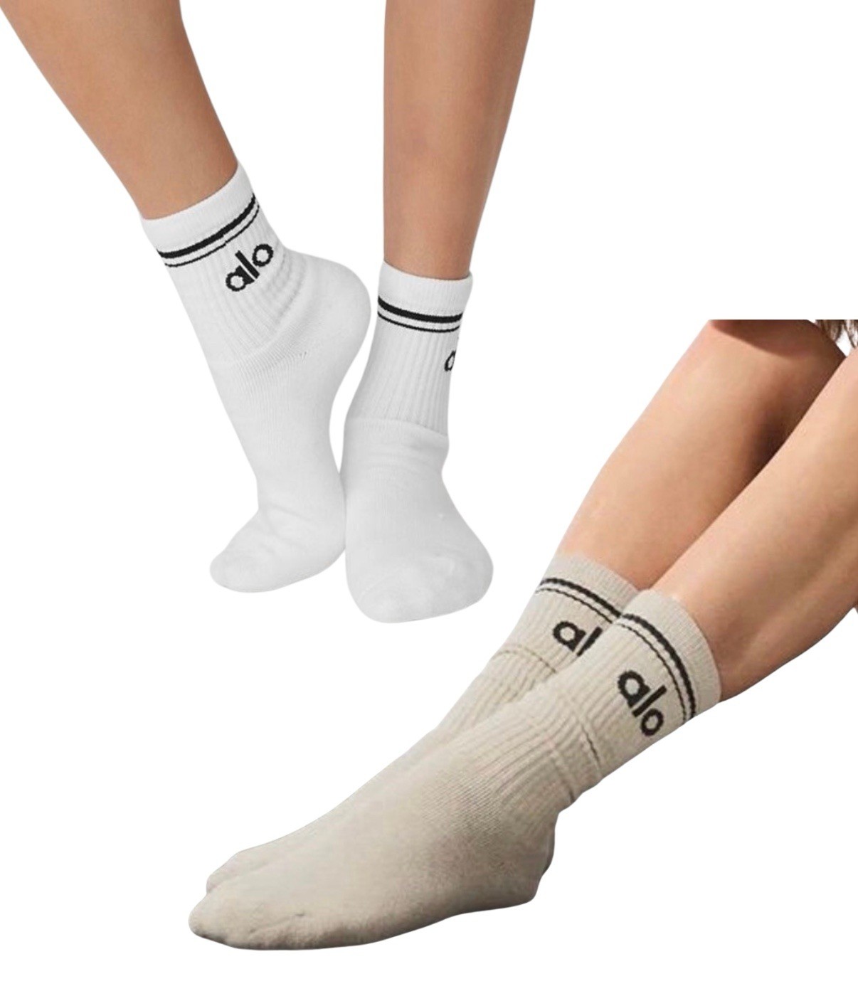 alo 2 Pairs Unisex Logo Crew Socks Size M Half-Crew & Throwback Multicolor