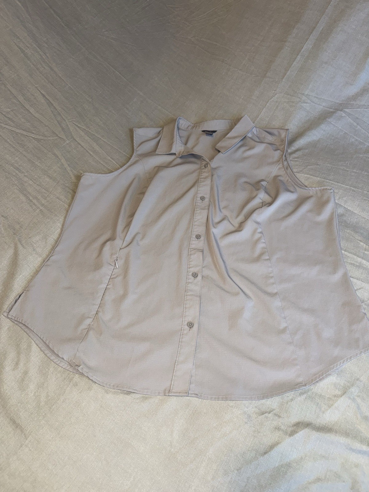 Eddie Bauer Womens Breathable Sleeveless Button Up XXL W/ Zip Pocket
