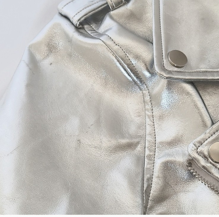 HAODUOYI Women’s Silver Jacket with Zipper cuffs Large