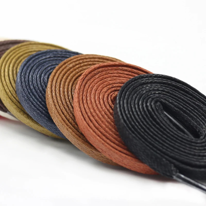 1 Pair Waxed Cotton Shoelaces 0.8CM Width Flat Waterproof Shoe Laces Unisex Boot