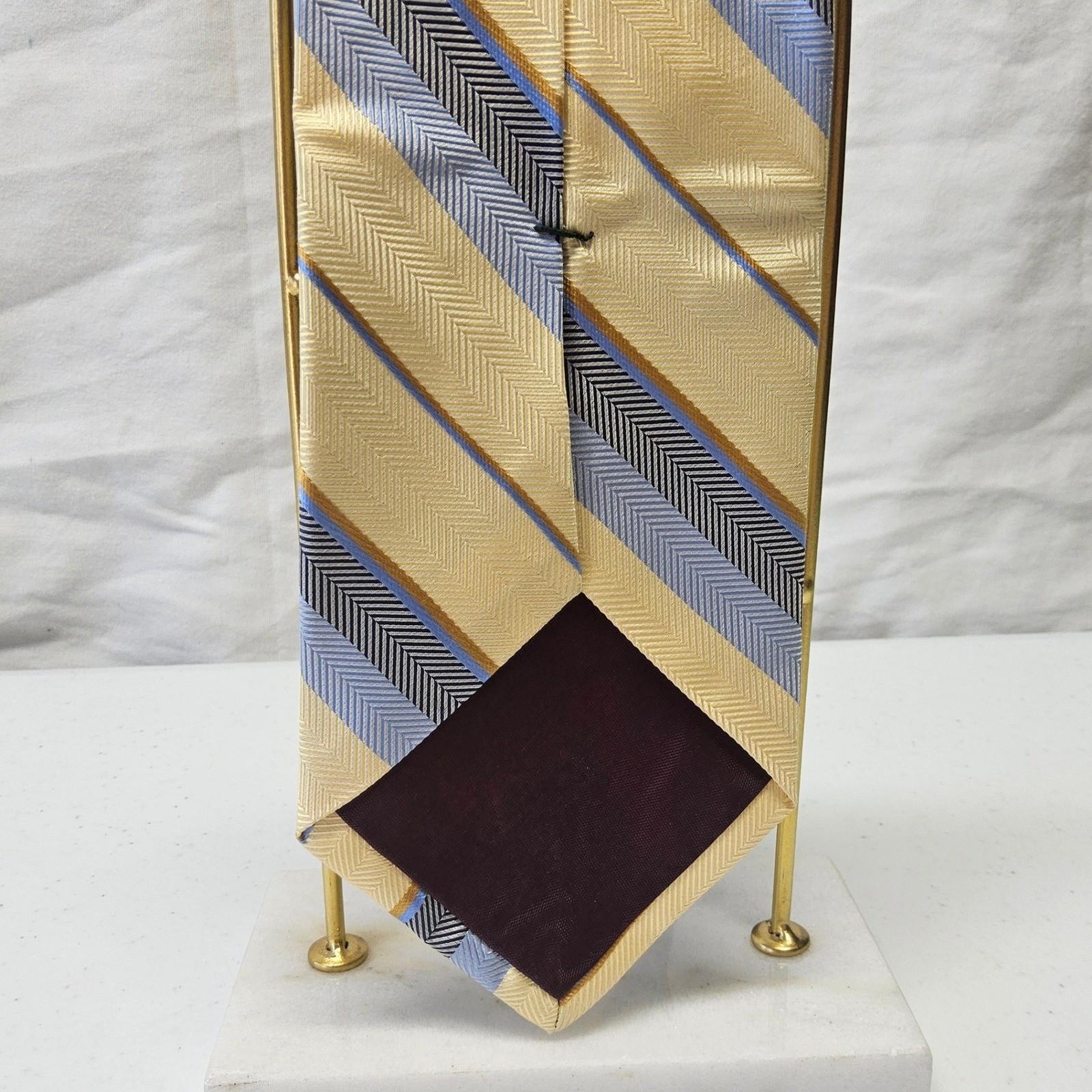 Corporate Image Tom James Necktie Mens Yellow Blue Striped Silk Herringbone