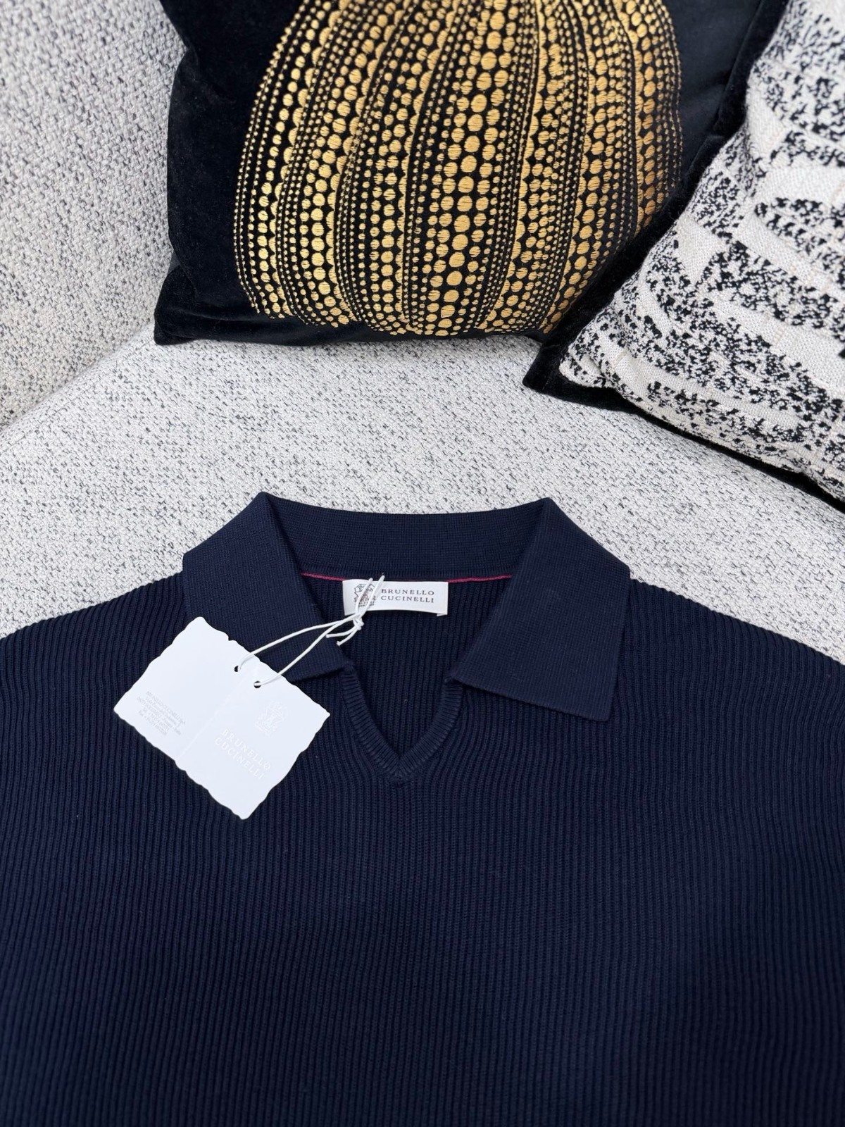 Brunello Cucinelli Navy Regular Classic Polo Knit Sweater Casual Short Sleeve