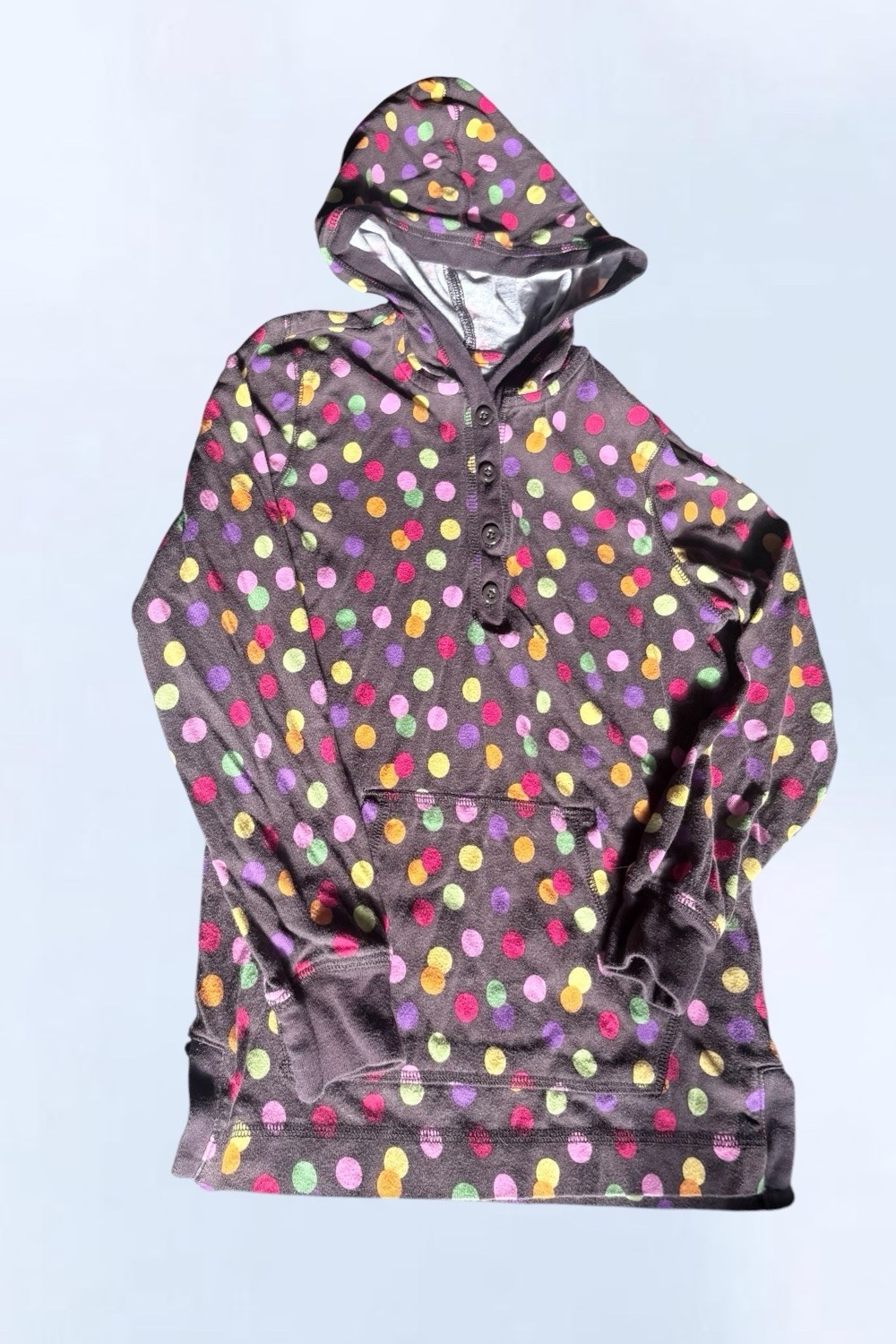 Vintage Crazy 8 Girls Hoodie Size Large 10 12 Brown Colorful Polka Dot Henley