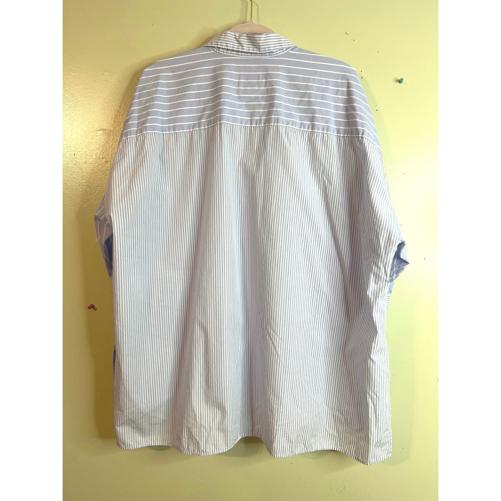 MADELEINE Mode GmbH Blue & White Striped Button Up 3/4 Sleeve Shirt | Size 16