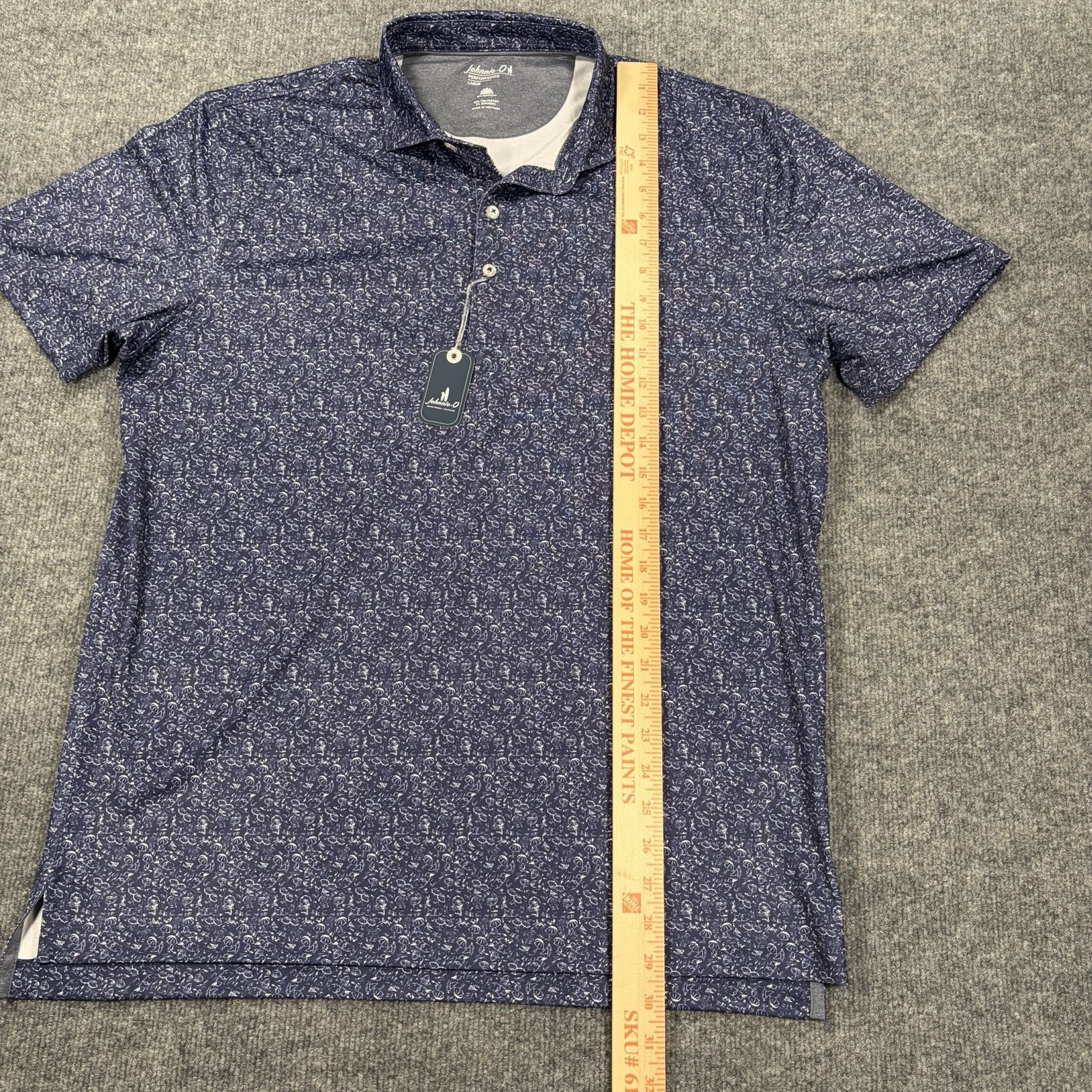NWT Johnnie-O Performance Polo Mens L Blue Graphic Golf Shirt Stretch Tech