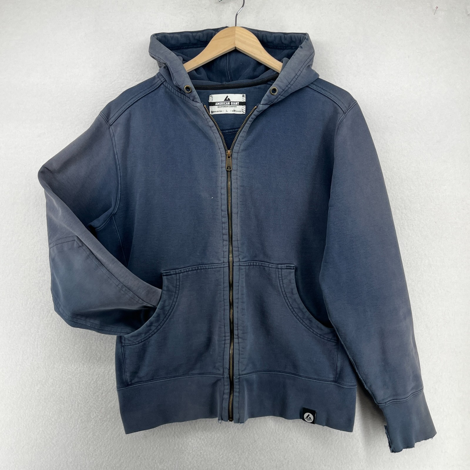 AMERICAN GIANT Hoodie Men L Heavy Cotton Fleece Full Zip Sweatshirt Blue USA