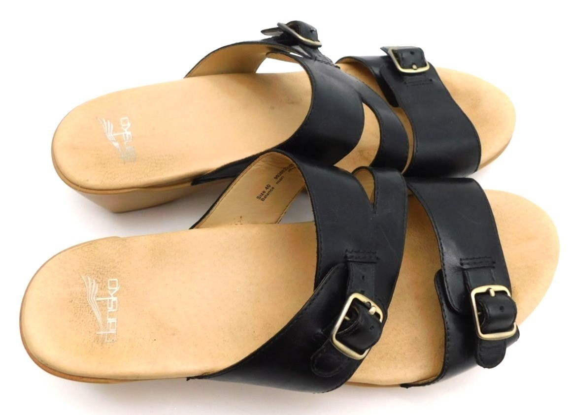 Dansko Karena Sandals EU 40 US 9-9.5 Black Leather Buckle Comfort Slides