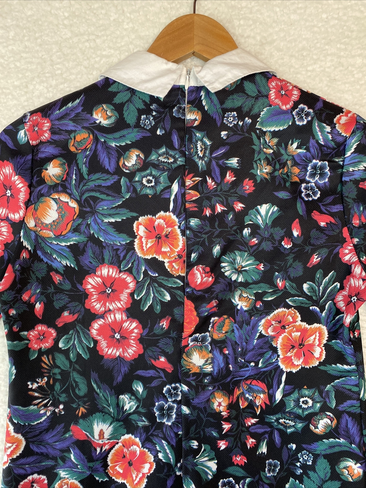 Zara Mini Dress Womens Small Aline Floral S/Sleeve Peter Pan Collar Work Office
