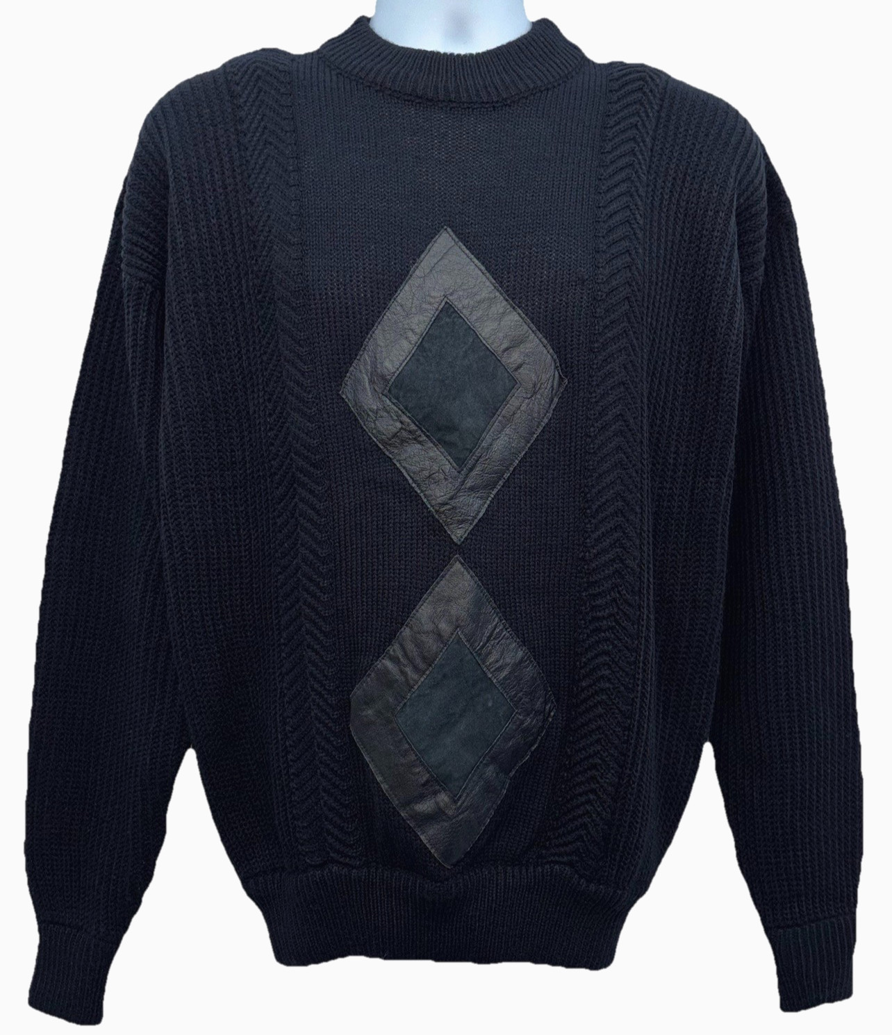 VTG Limited Editions by Expressions Men Size L Leather Appliqué Pullover Sweater