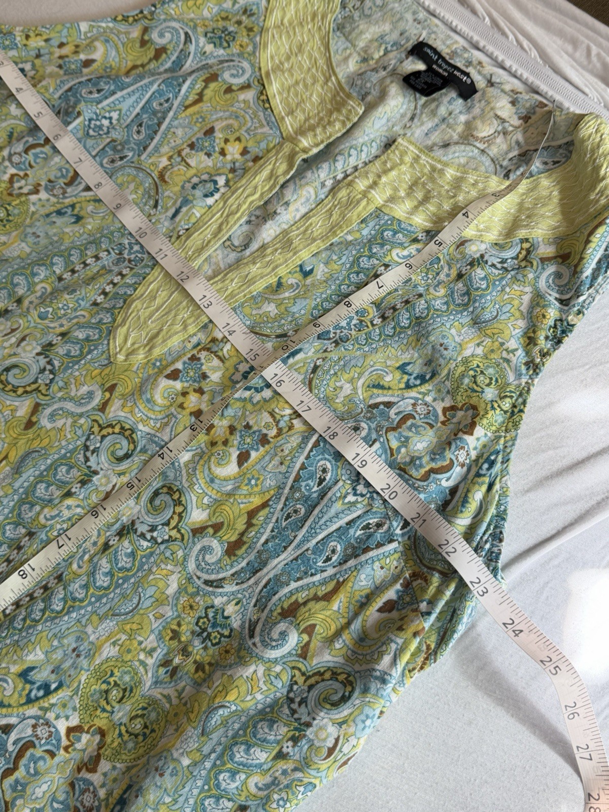 Saint Tropez West Women’s Plus 2X Paisley Sleeveless Tank Blue Green Linen
