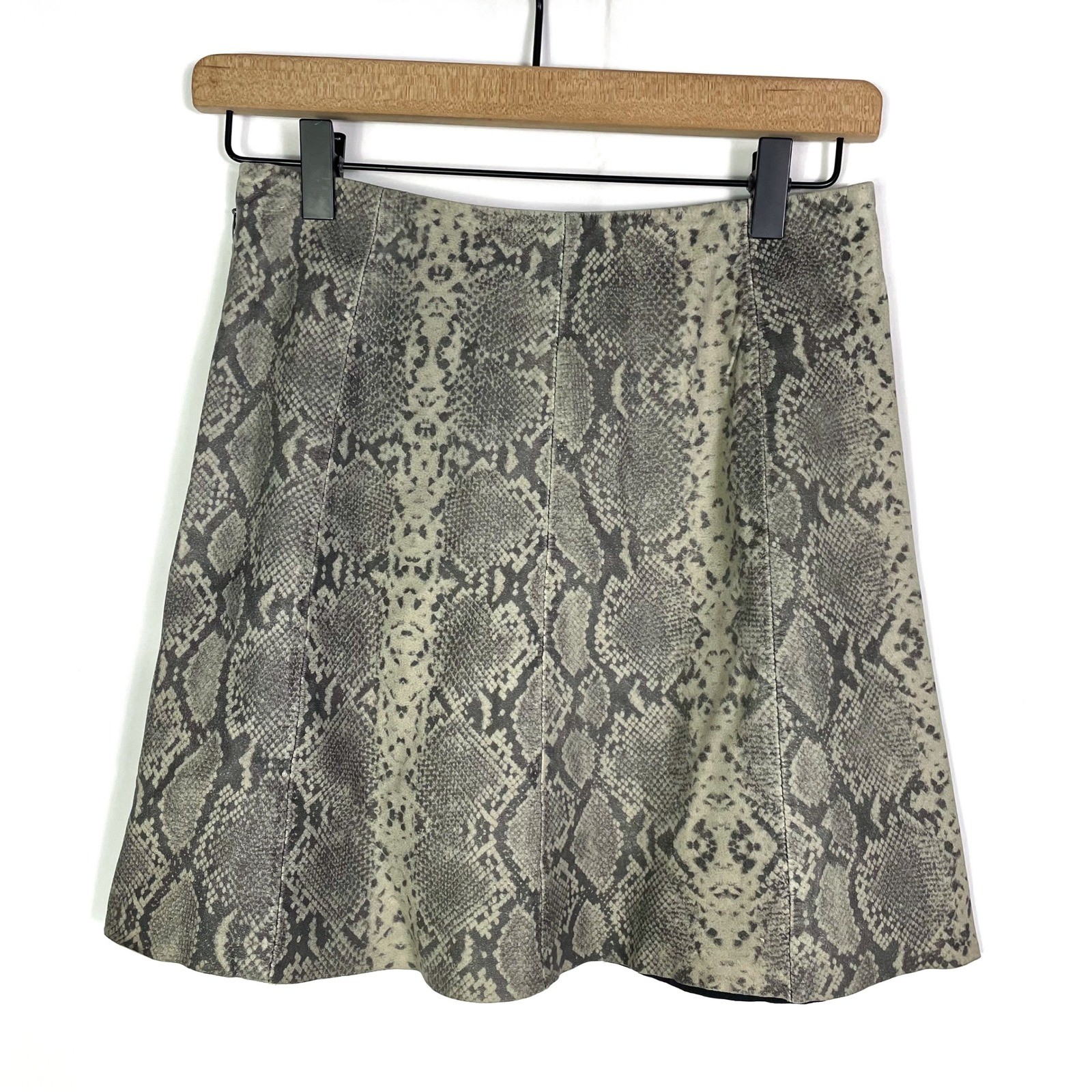 VEDA Snakeskin Leather Skirt A Line Mini Grey Cream Sz 2