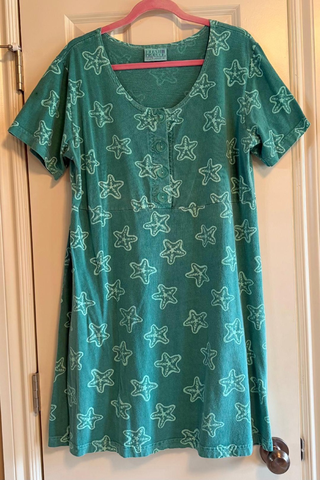 Fresh Produce Starfish Tropical Ocean Life Print Lagoon Green Women’s Dress XL